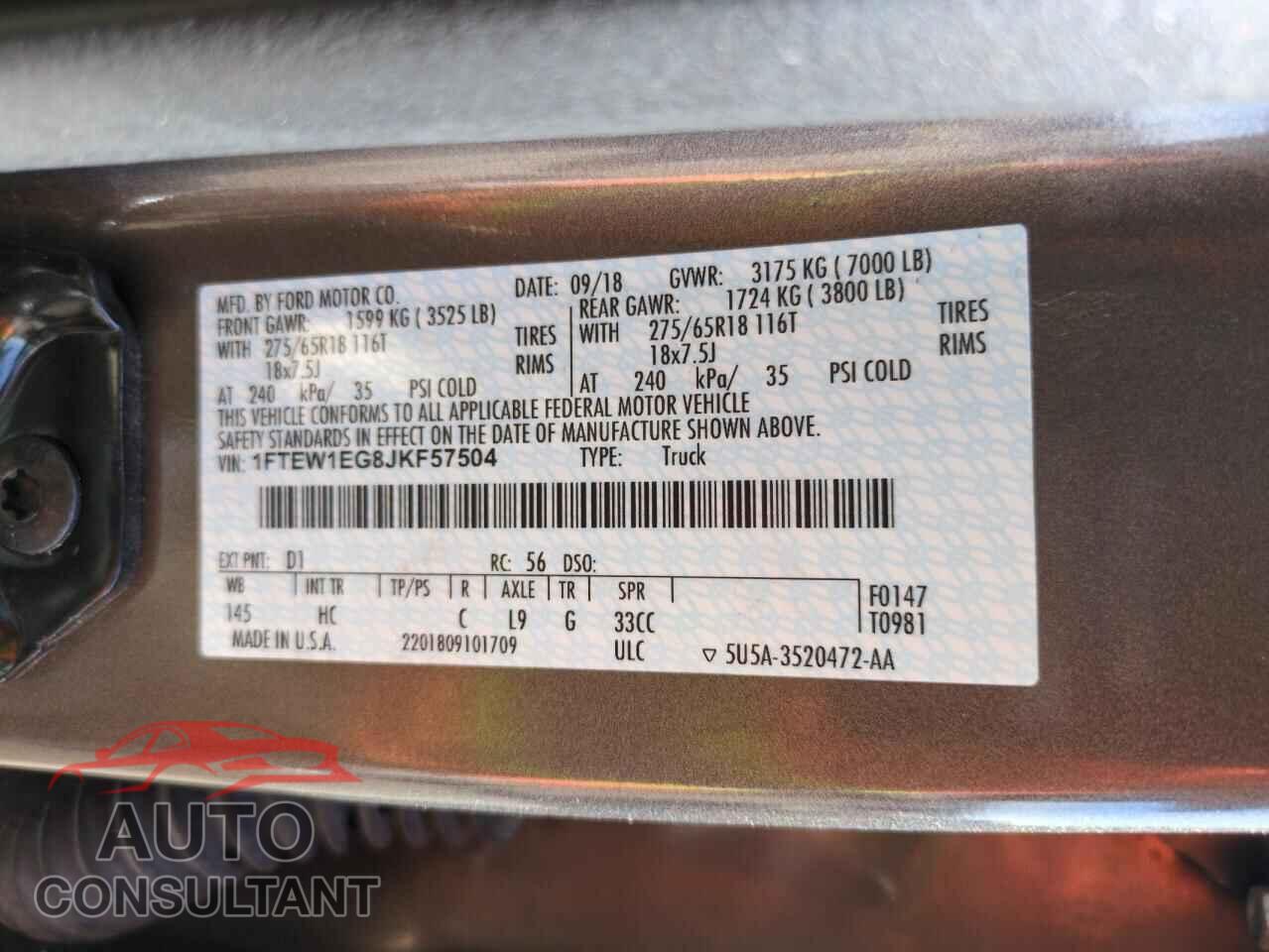 FORD F-150 2018 - 1FTEW1EG8JKF57504