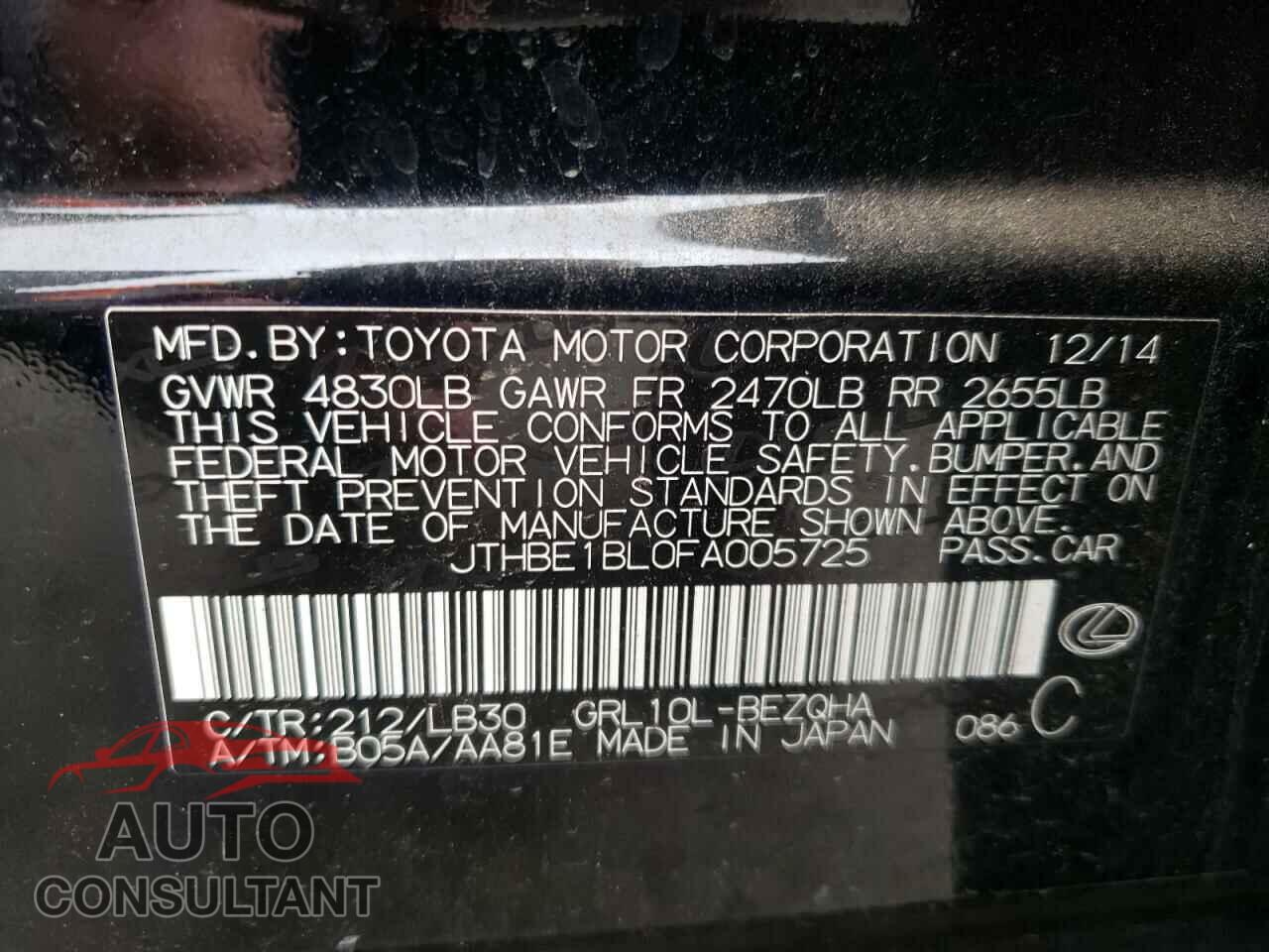 LEXUS GS350 2015 - JTHBE1BL0FA005725