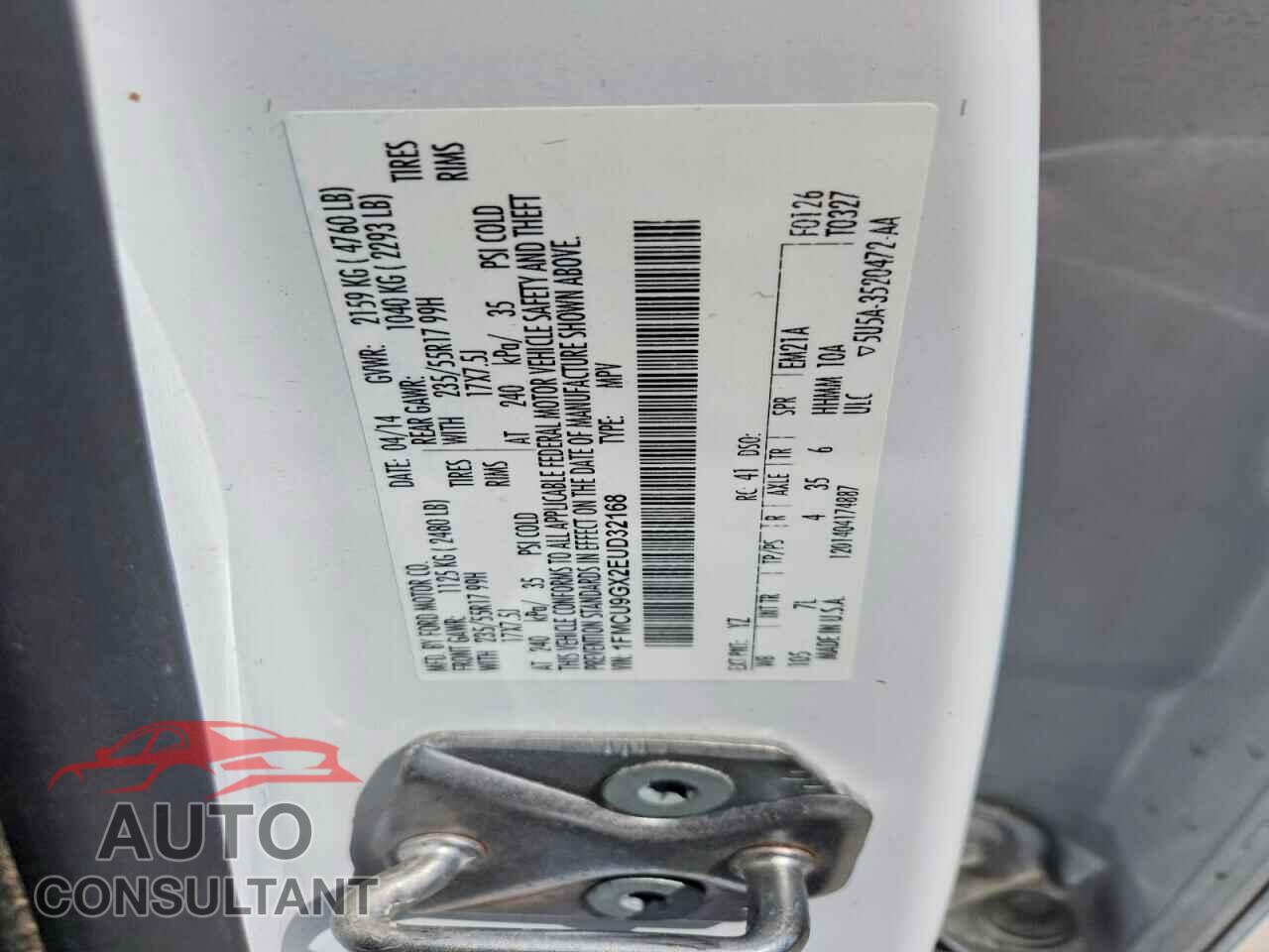 FORD ESCAPE 2014 - 1FMCU9GX2EUD32168