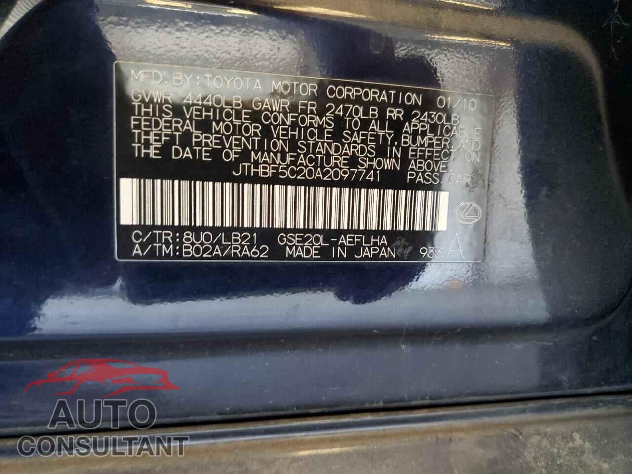LEXUS IS 2010 - JTHBF5C20A2097741