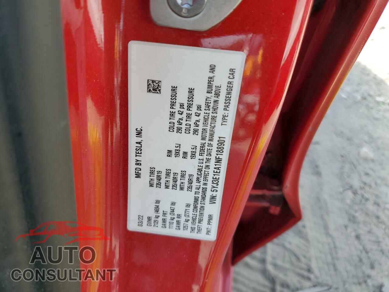 TESLA MODEL 3 2022 - 5YJ3E1EA1NF188901