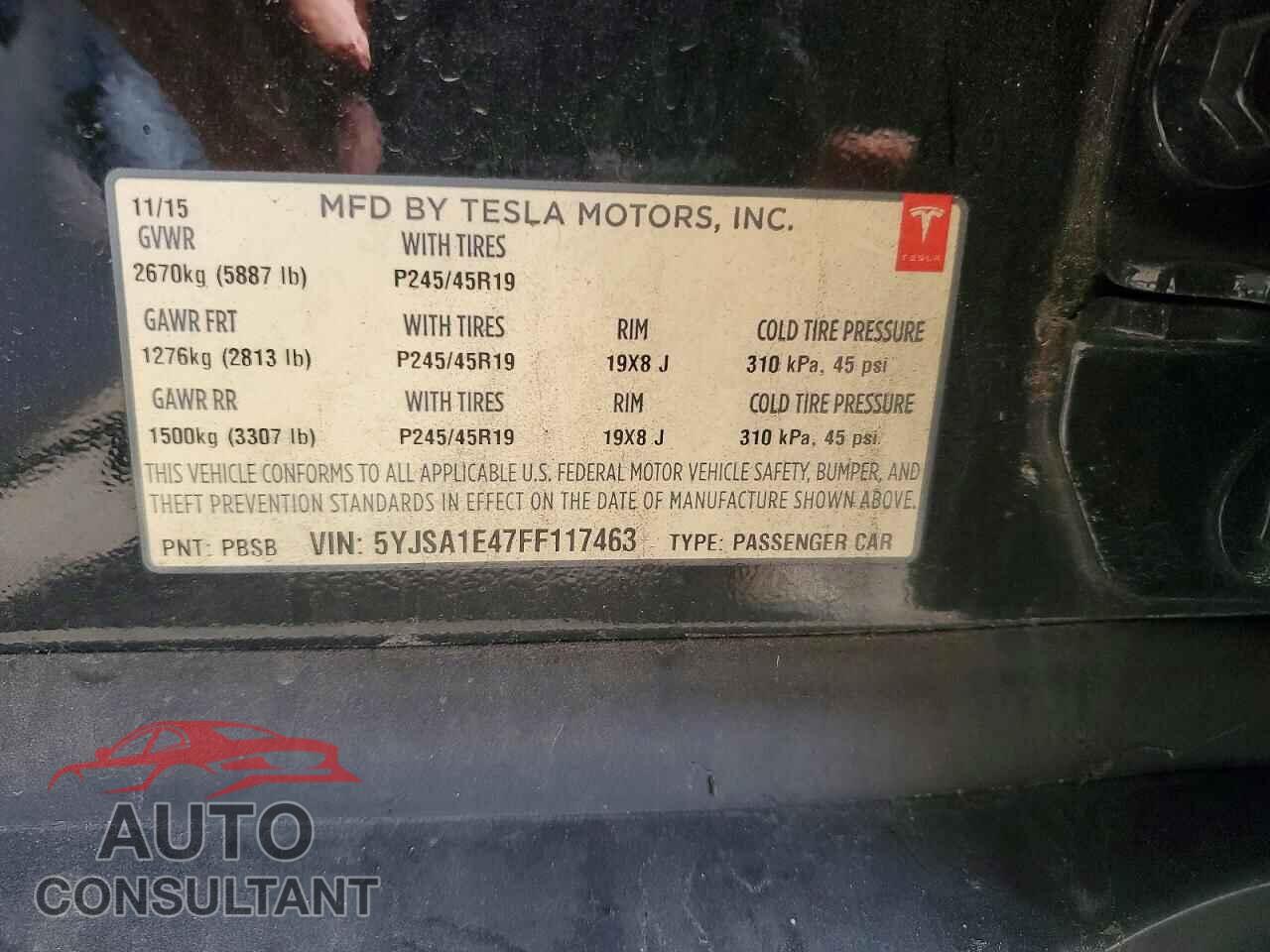 TESLA MODEL S 2015 - 5YJSA1E47FF117463
