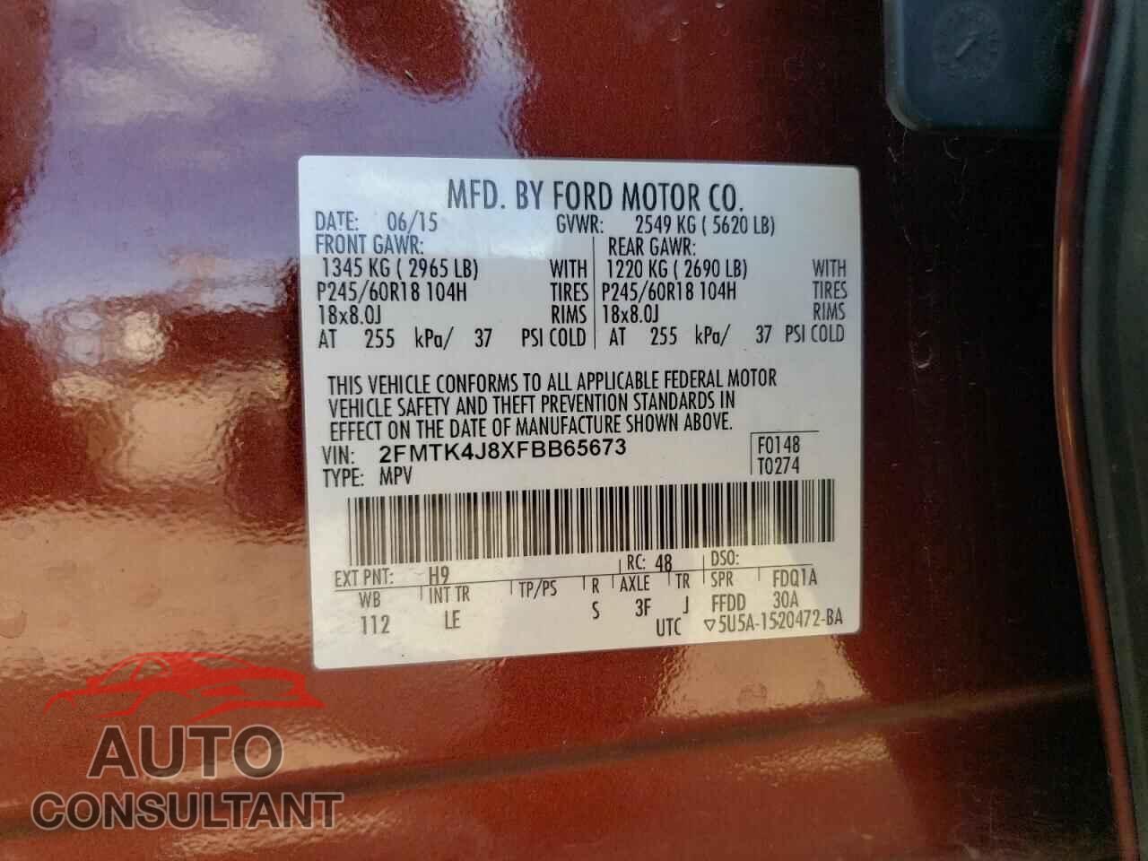FORD EDGE 2015 - 2FMTK4J8XFBB65673