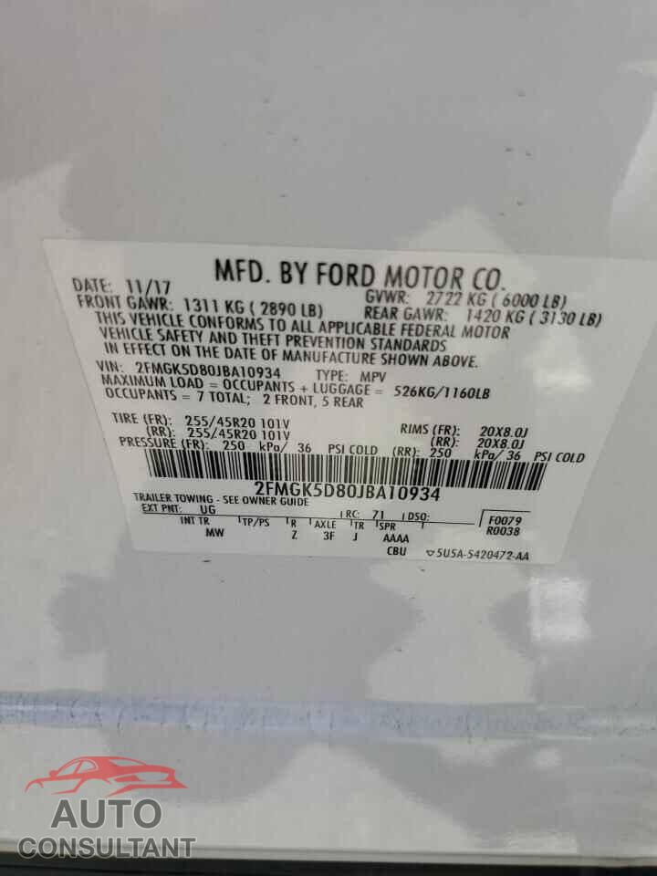 FORD FLEX 2018 - 2FMGK5D80JBA10934