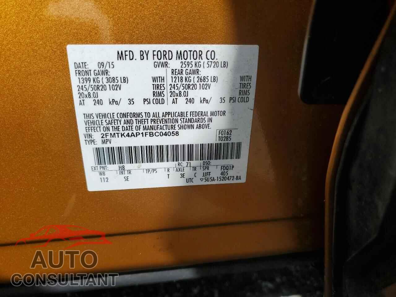 FORD EDGE 2015 - 2FMTK4AP1FBC04058