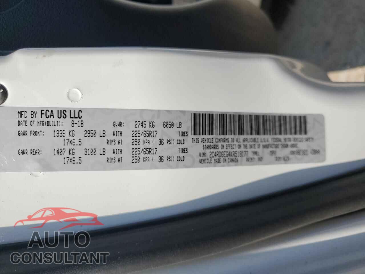 DODGE CARAVAN 2019 - 2C4RDGEG4KR518177