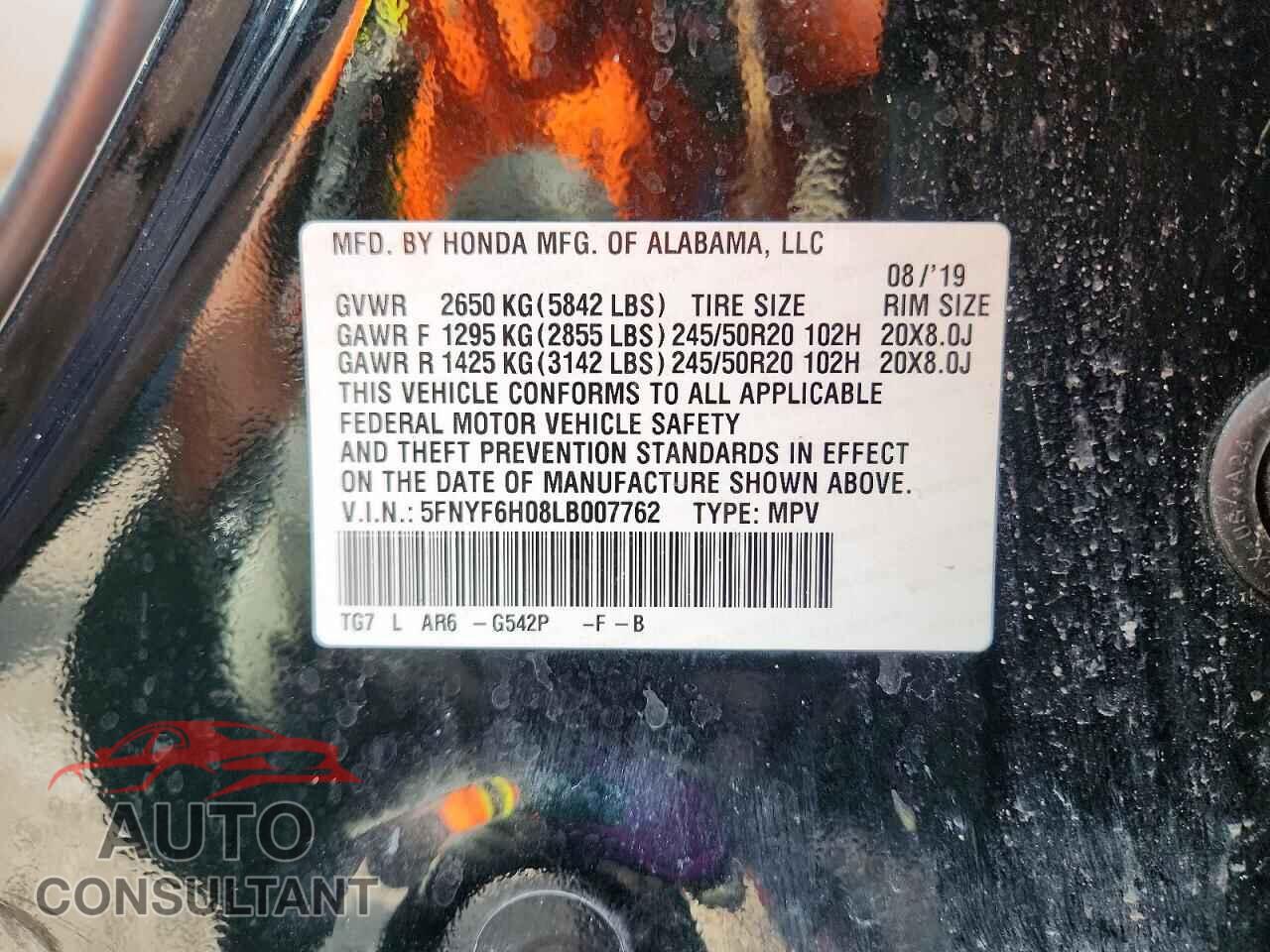 HONDA PILOT 2020 - 5FNYF6H08LB007762