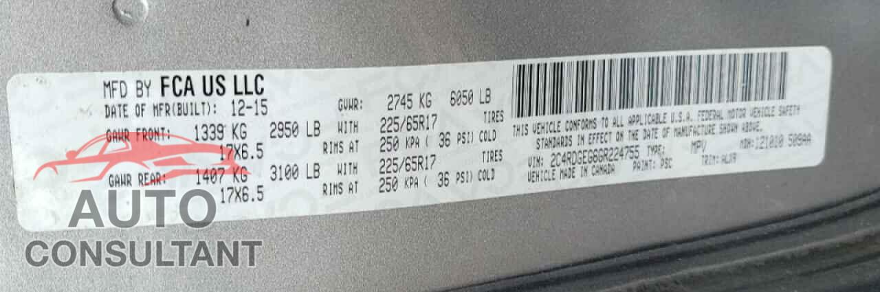 DODGE CARAVAN 2016 - 2C4RDGEG6GR224755