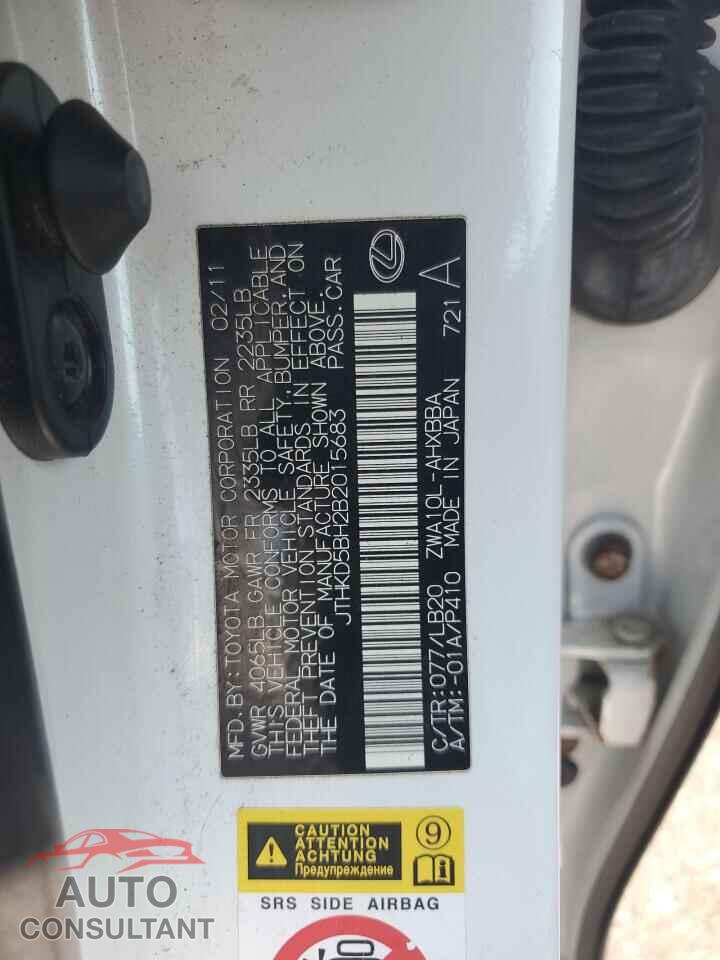 LEXUS CT 200 2011 - JTHKD5BH2B2015683