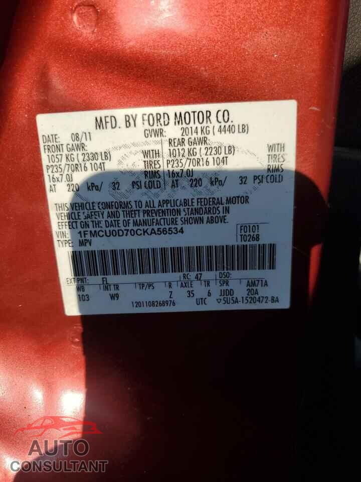 FORD ESCAPE 2012 - 1FMCU0D70CKA56534