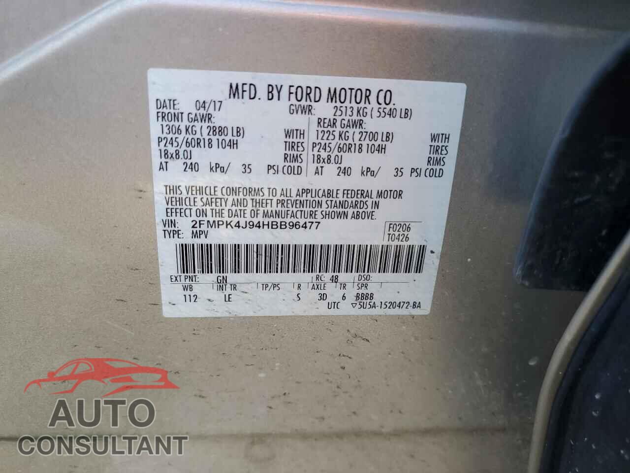 FORD EDGE 2017 - 2FMPK4J94HBB96477