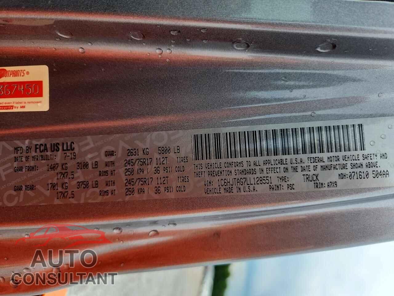 JEEP GLADIATOR 2020 - 1C6HJTAG7LL128551