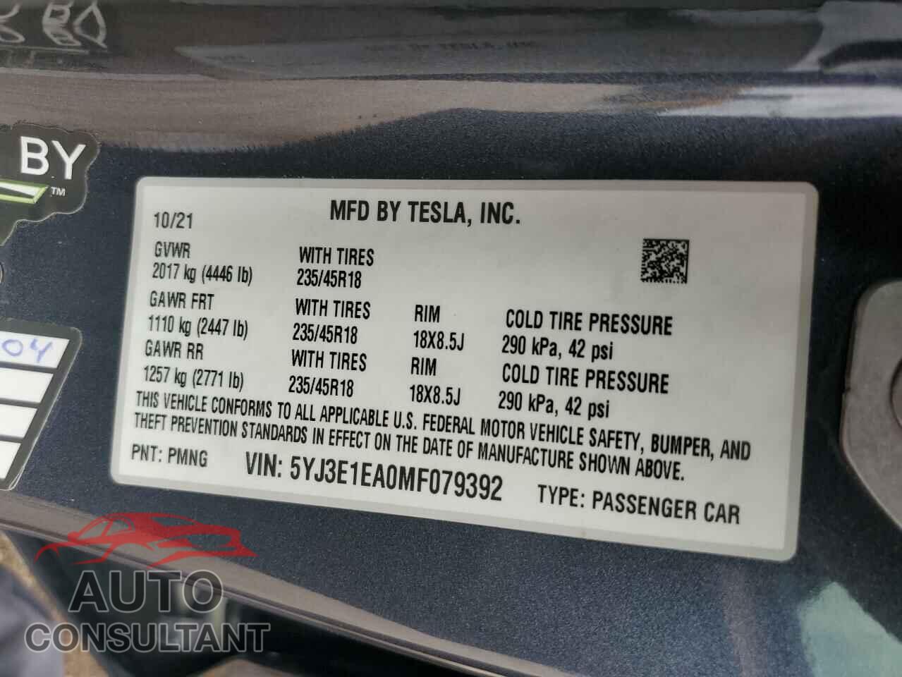 TESLA MODEL 3 2021 - 5YJ3E1EA0MF079392