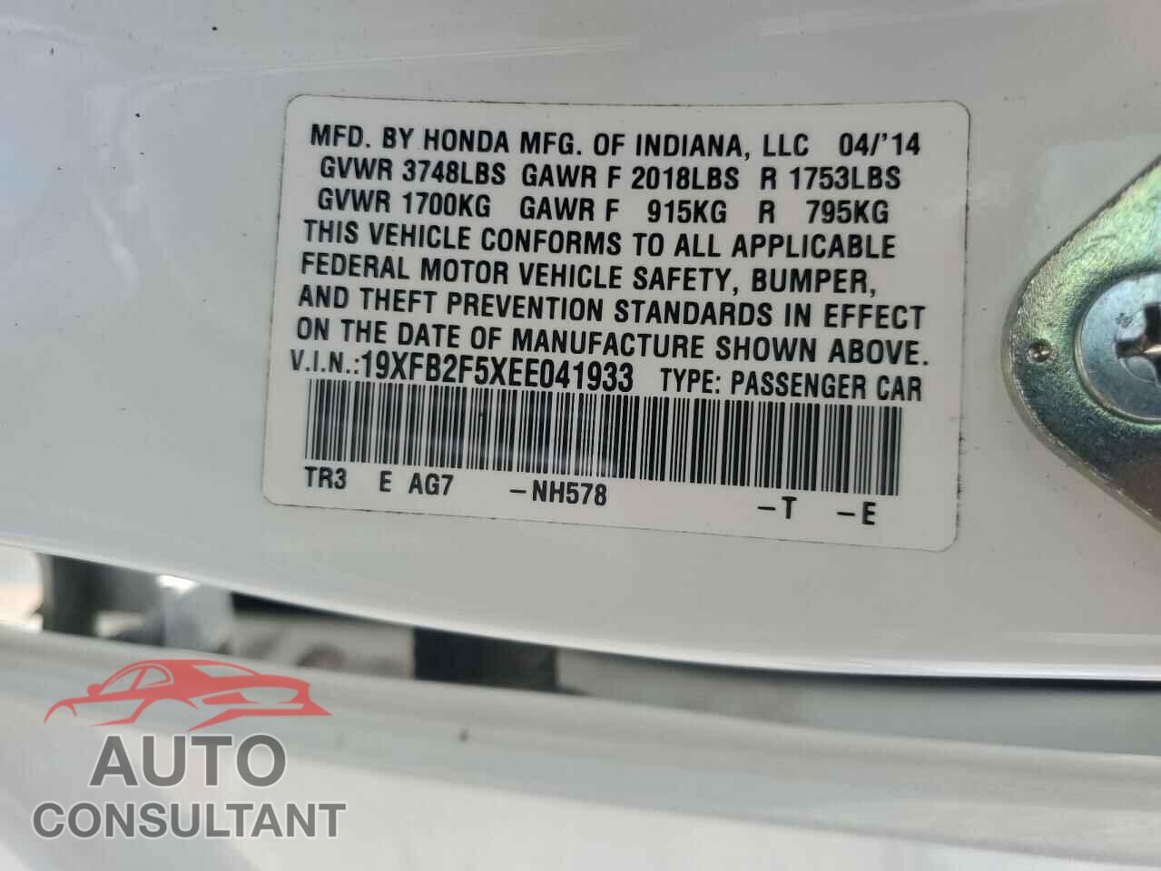 HONDA CIVIC 2014 - 19XFB2F5XEE041933
