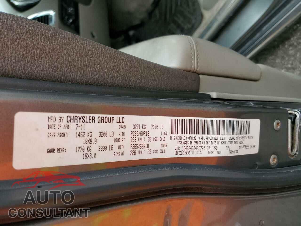 DODGE DURANGO 2011 - 1D4SE4GT4BC700187