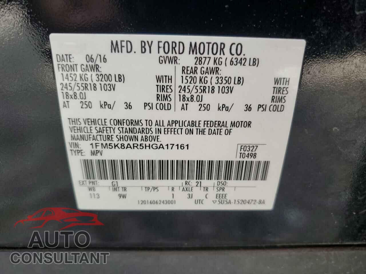 FORD EXPLORER 2017 - 1FM5K8AR5HGA17161