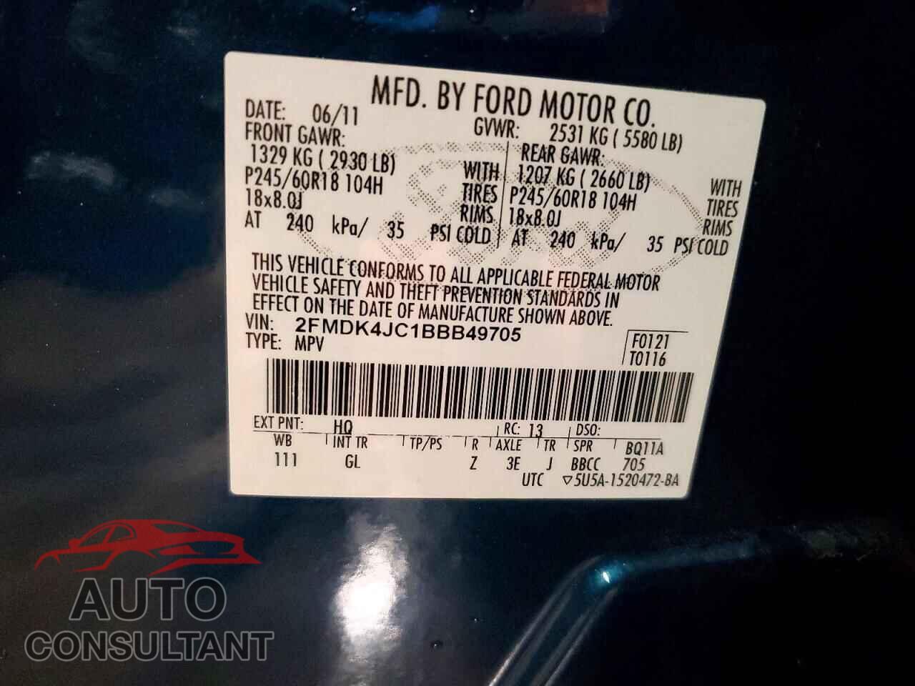 FORD EDGE 2011 - 2FMDK4JC1BBB49705