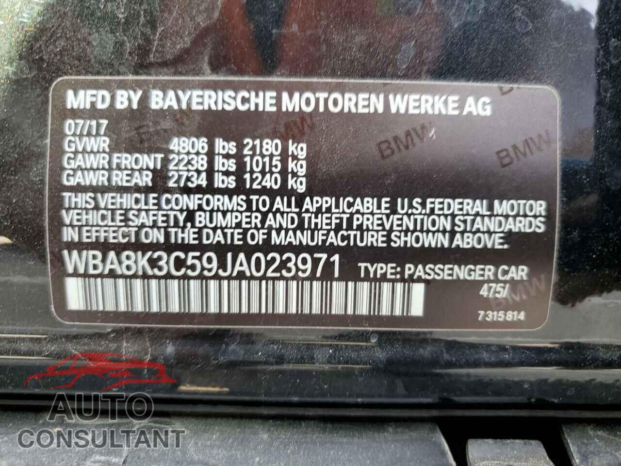 BMW 3 SERIES 2018 - WBA8K3C59JA023971