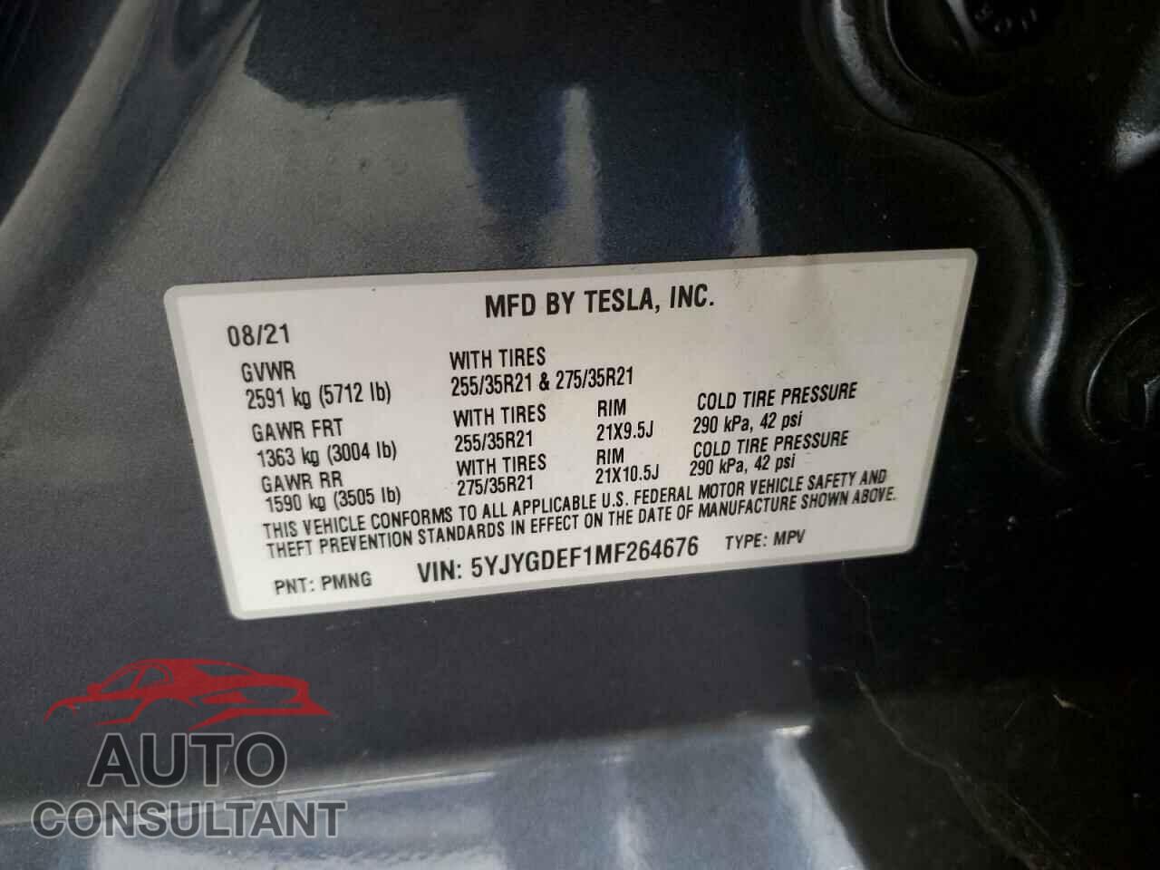 TESLA MODEL Y 2021 - 5YJYGDEF1MF264676