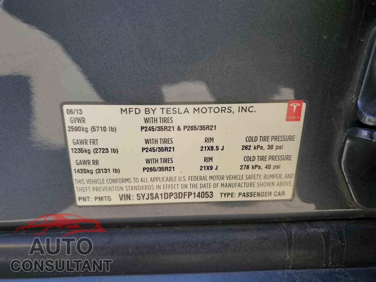 TESLA MODEL S 2013 - 5YJSA1DP3DFP14053