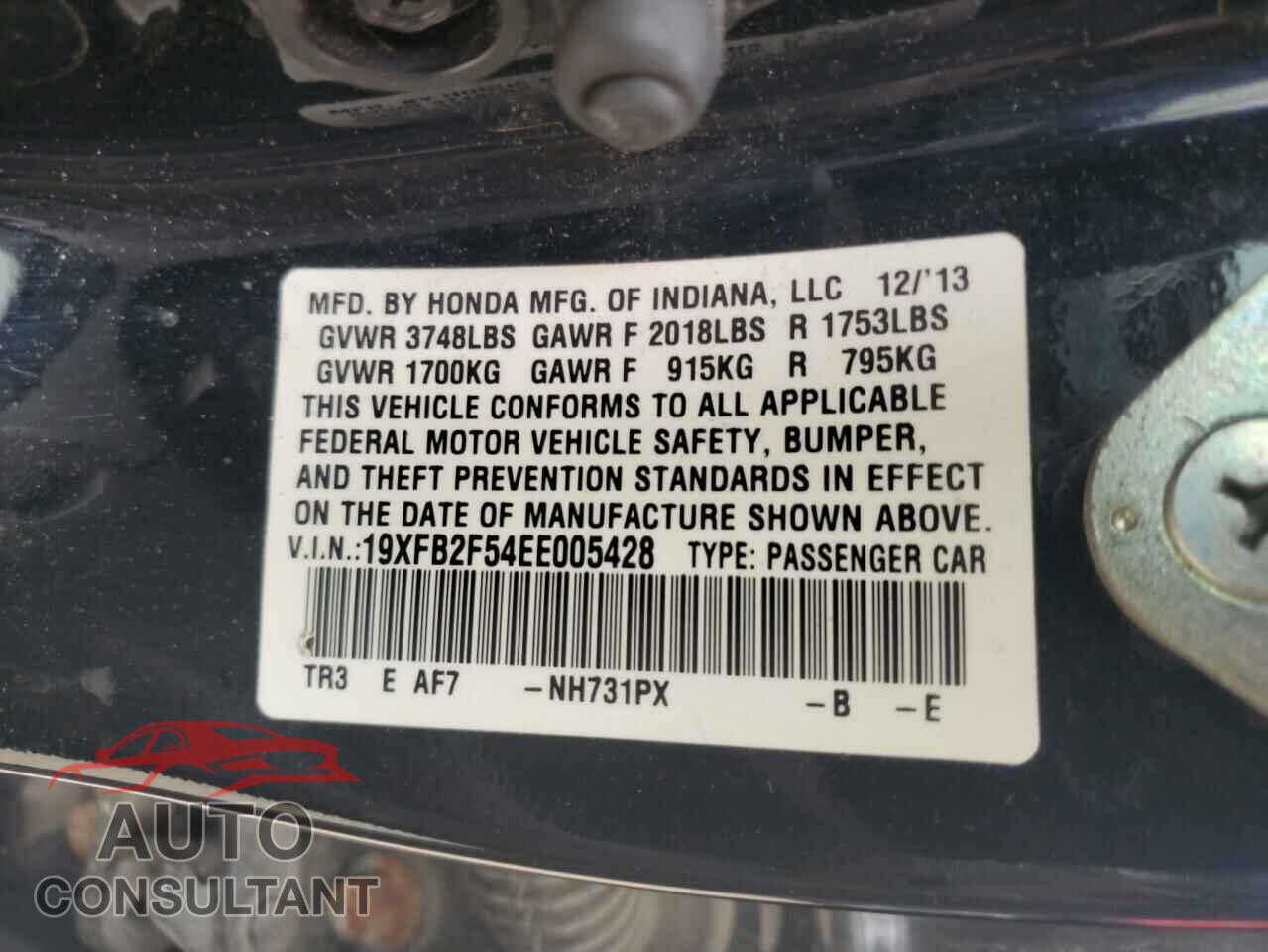 HONDA CIVIC 2014 - 19XFB2F54EE005428