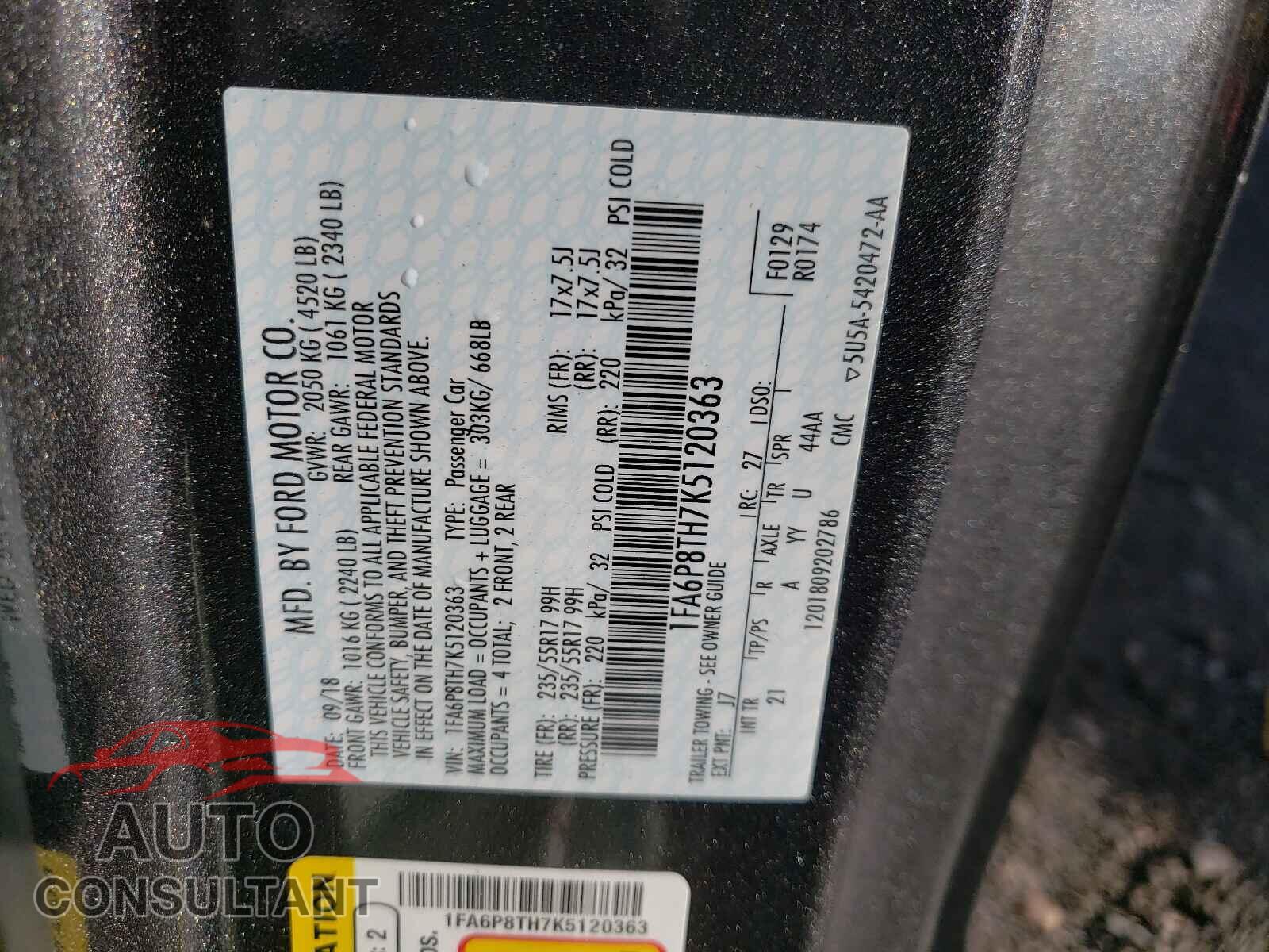 FORD MUSTANG 2019 - 1FA6P8TH7K5120363