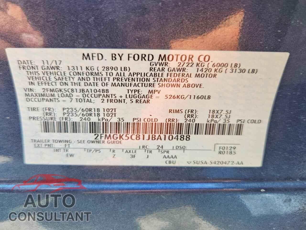 FORD FLEX 2018 - 2FMGK5C81JBA10488
