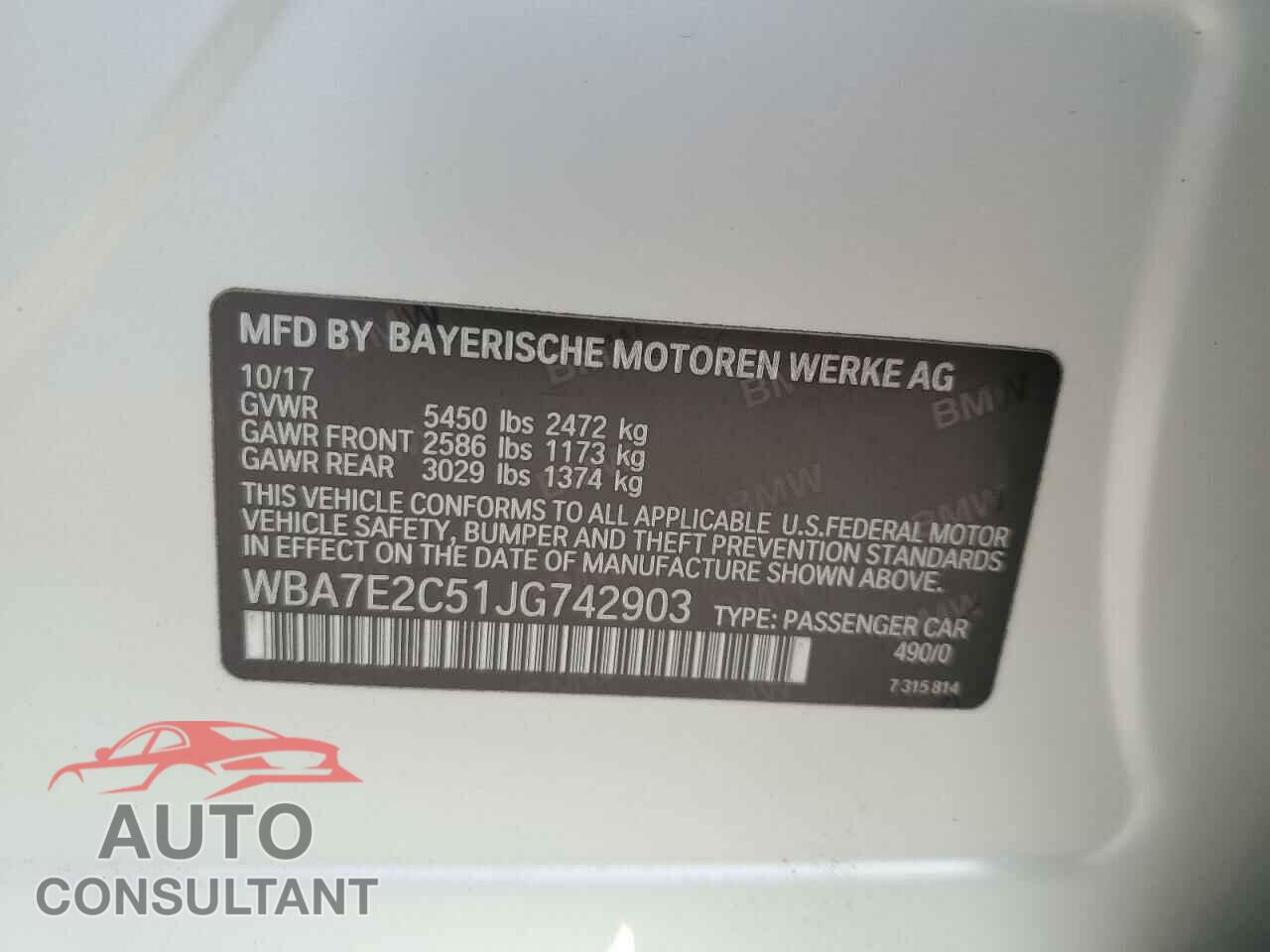 BMW 7 SERIES 2018 - WBA7E2C51JG742903
