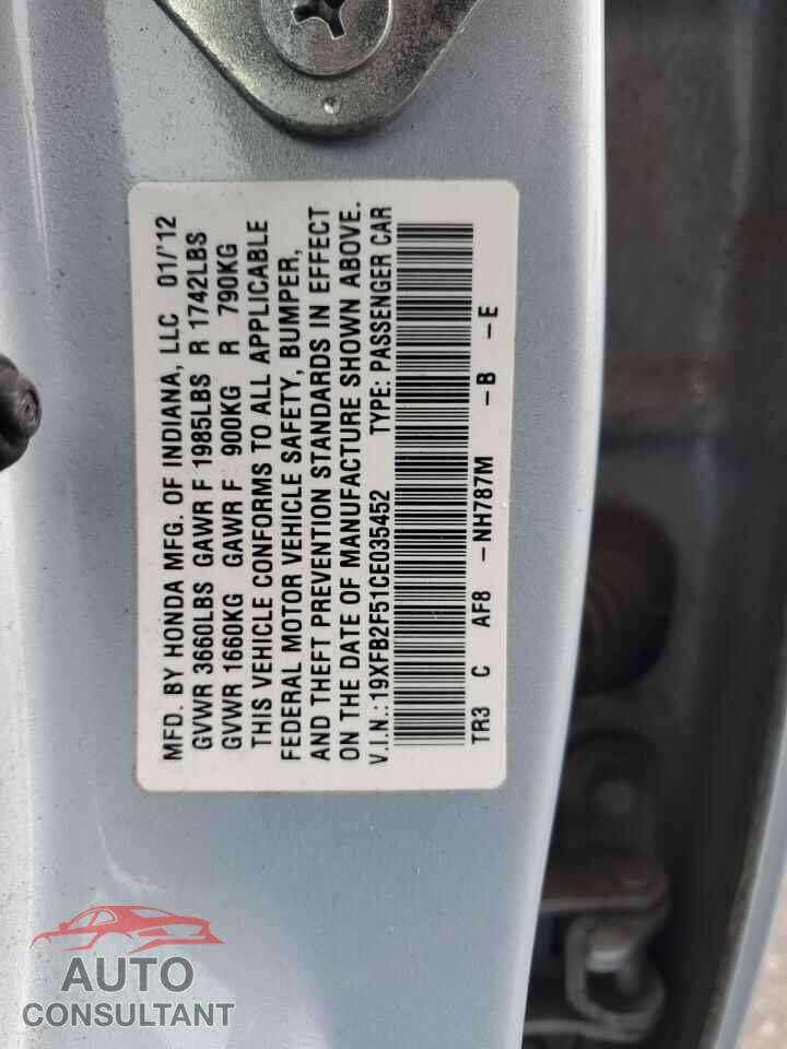 HONDA CIVIC 2012 - 19XFB2F51CE035452