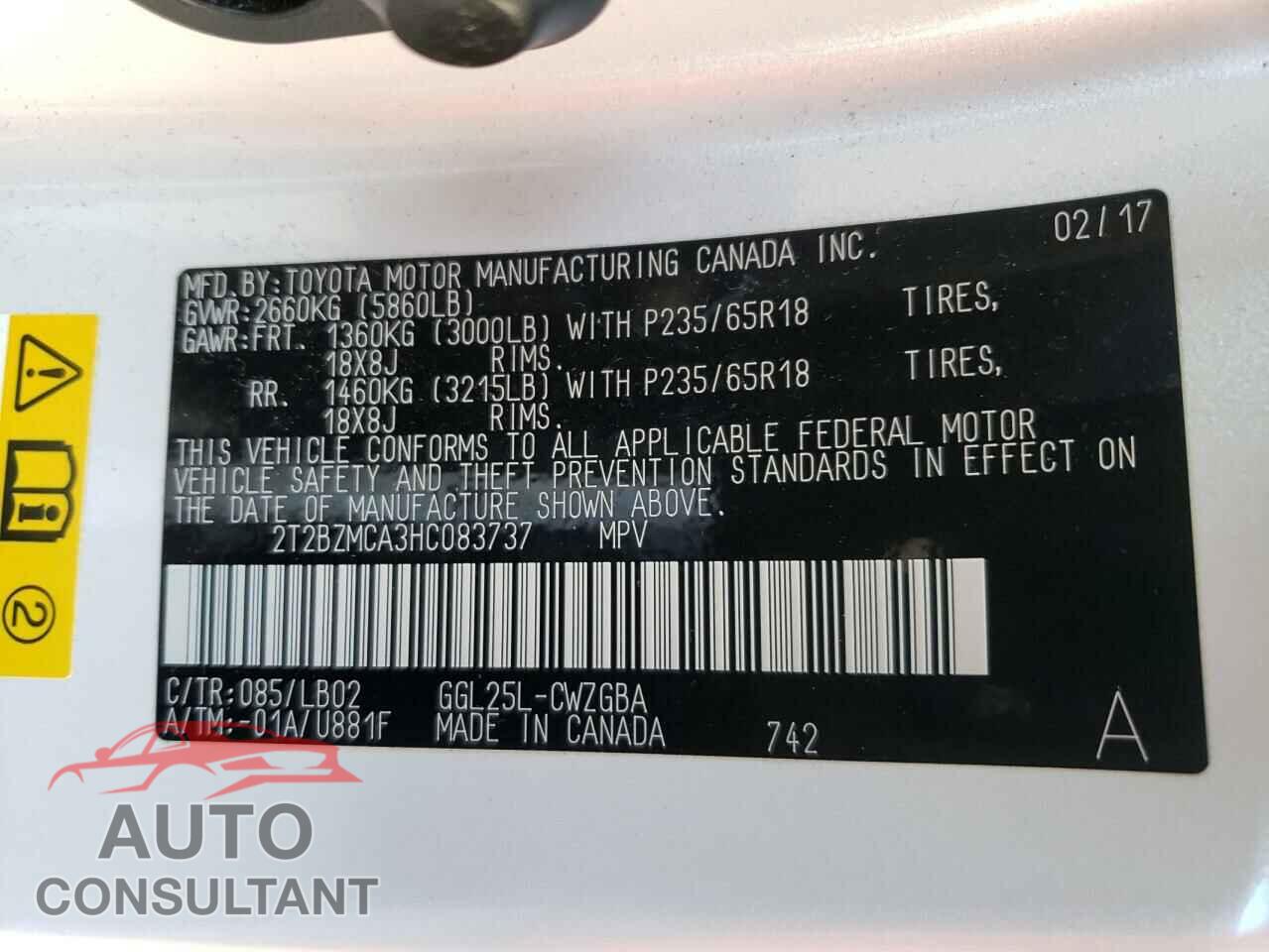 LEXUS RX350 2017 - 2T2BZMCA3HC083737