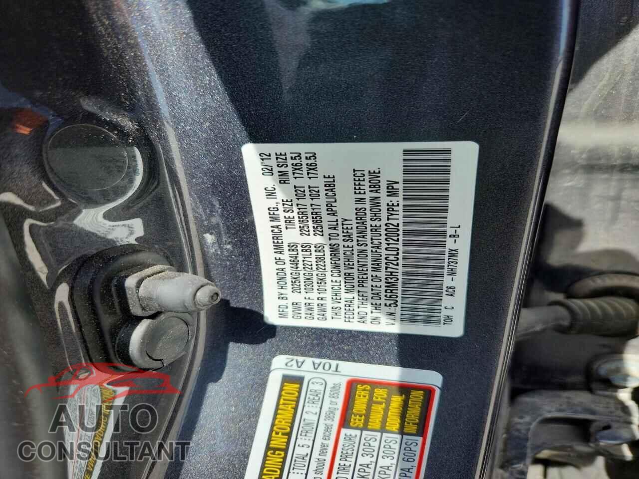 HONDA CRV 2012 - 5J6RM3H72CL012002