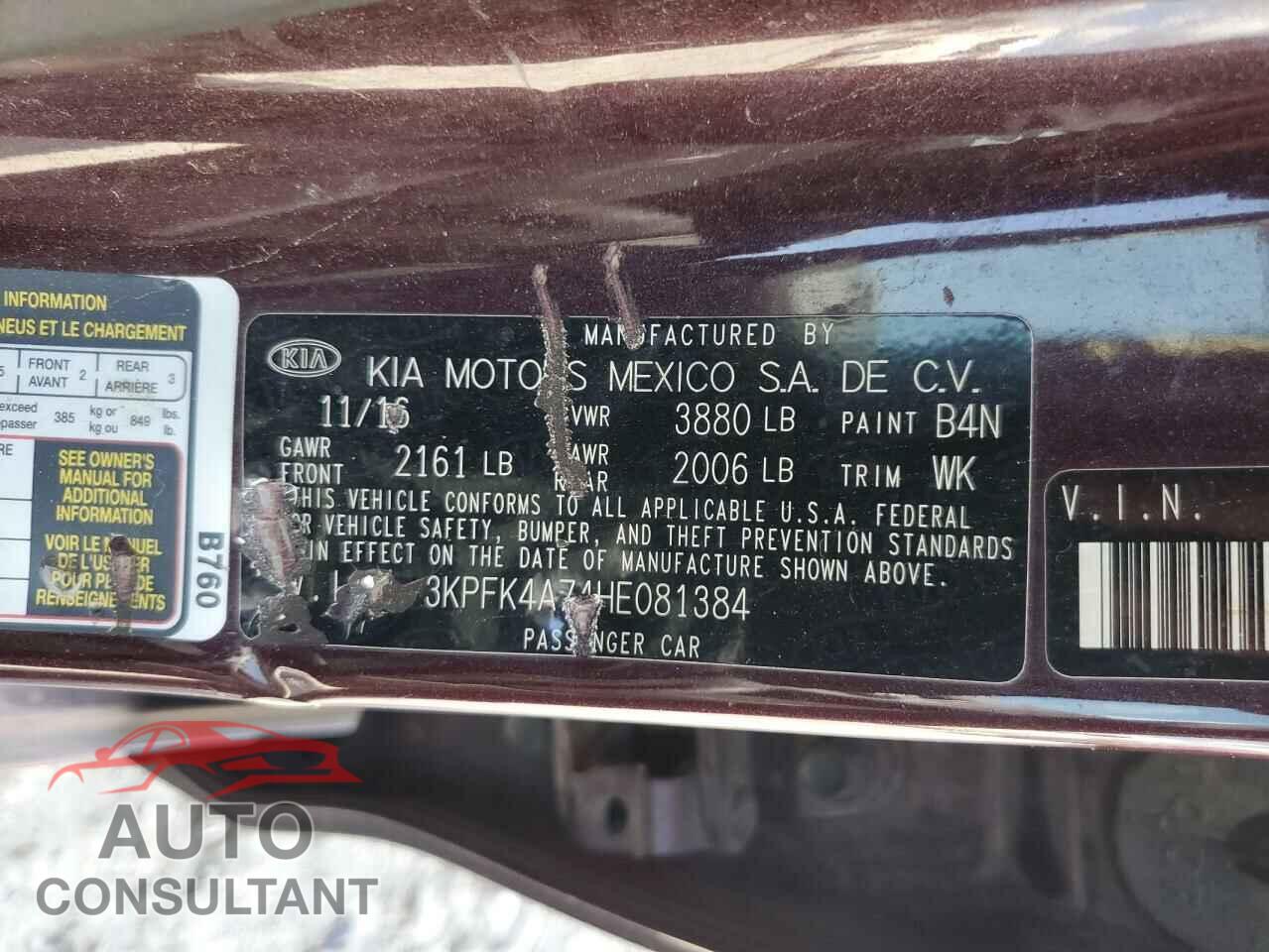 KIA FORTE 2017 - 3KPFK4A74HE081384