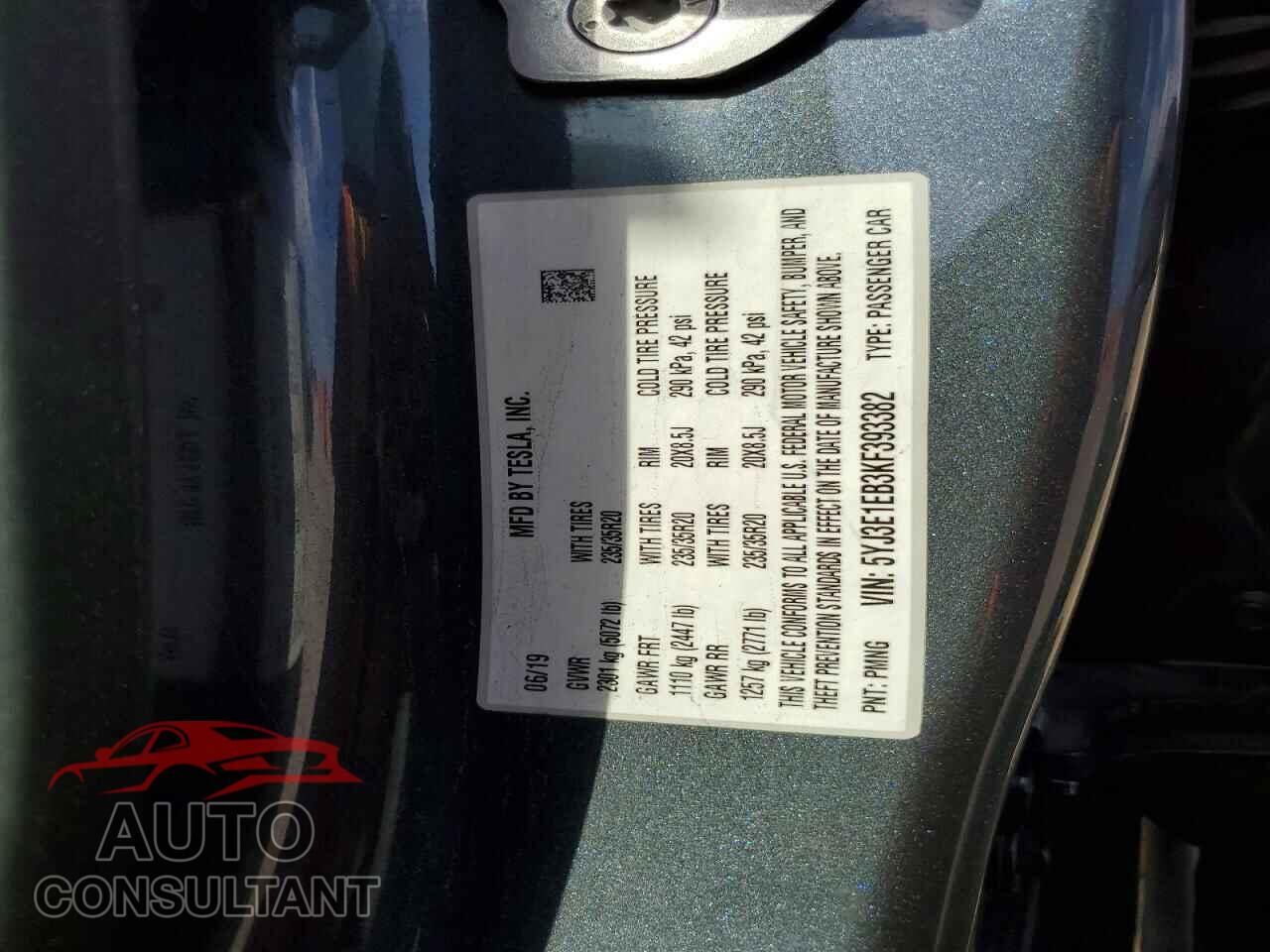 TESLA MODEL 3 2019 - 5YJ3E1EB3KF393382