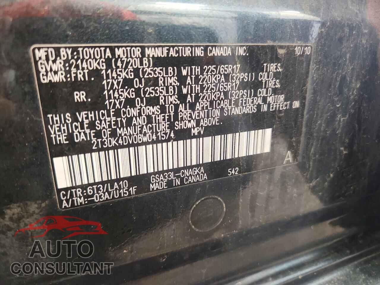 TOYOTA RAV4 2011 - 2T3DK4DV0BW041574