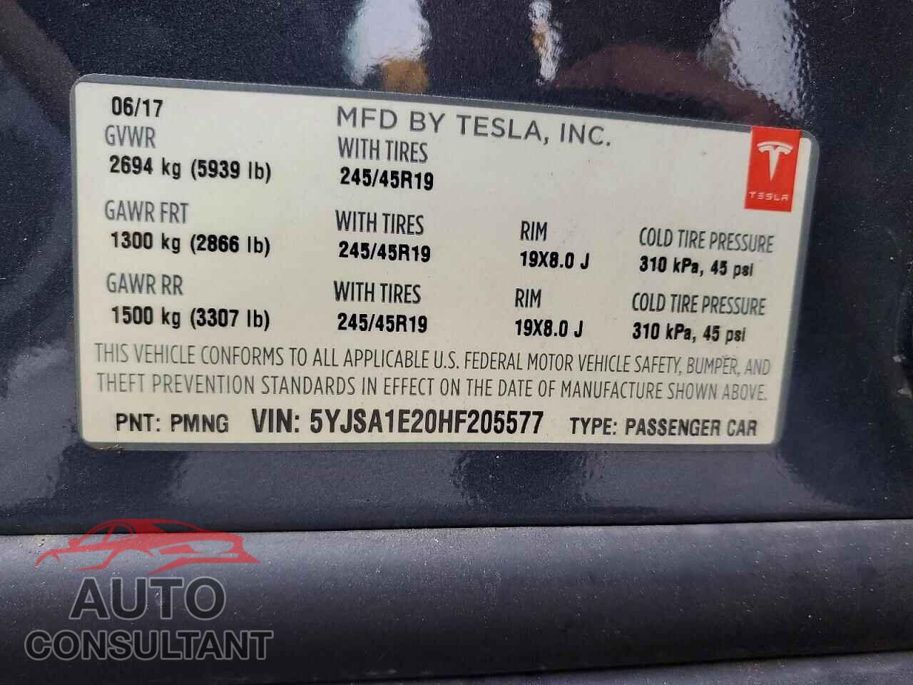 TESLA MODEL S 2017 - 5YJSA1E20HF205577