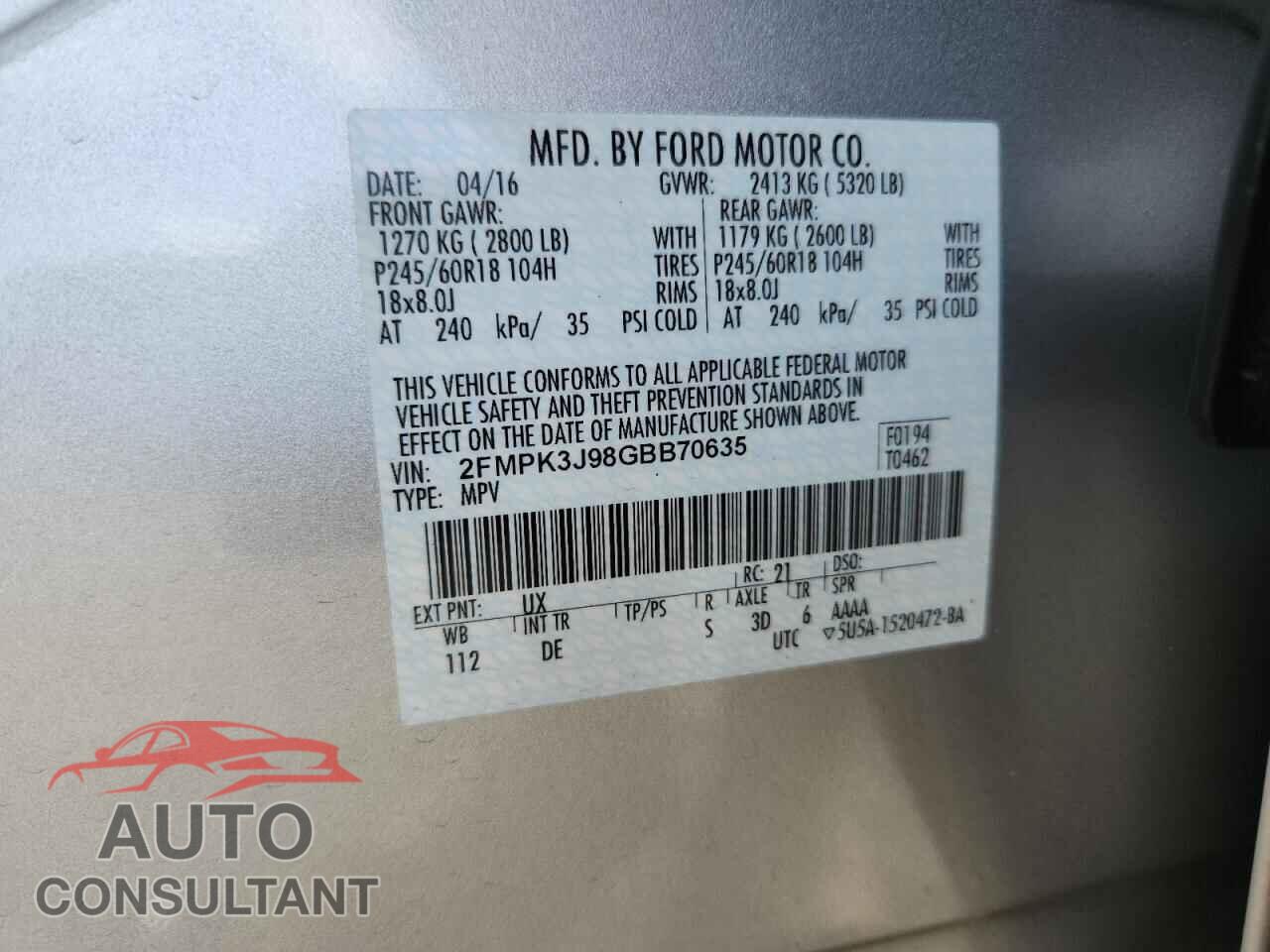 FORD EDGE 2016 - 2FMPK3J98GBB70635