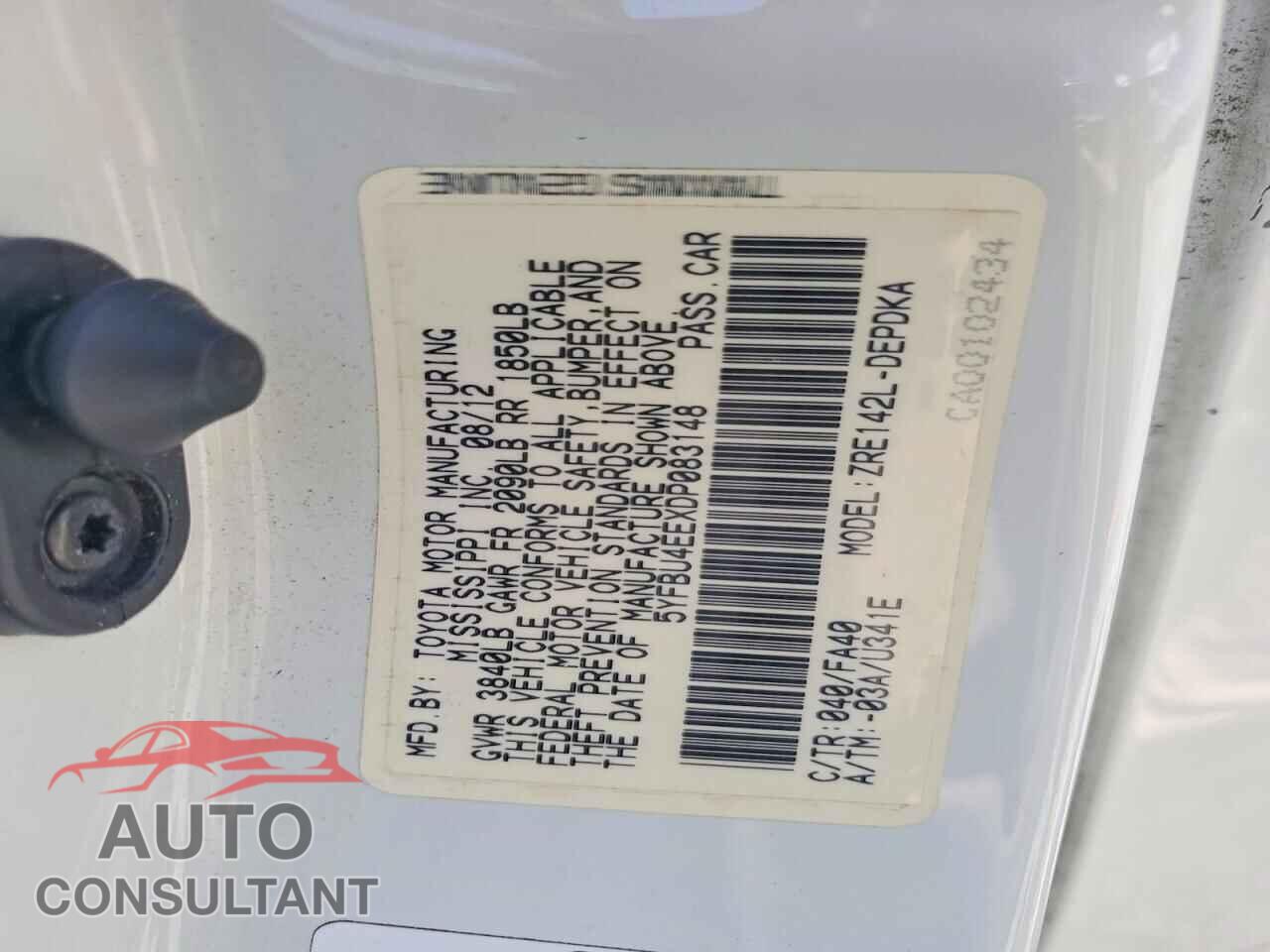 TOYOTA COROLLA 2013 - 5YFBU4EEXDP083148