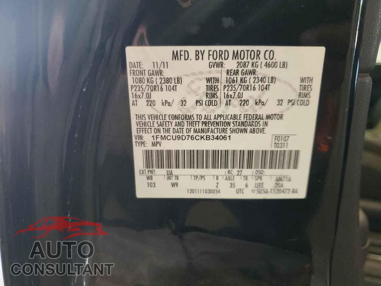 FORD ESCAPE 2012 - 1FMCU9D76CKB34061