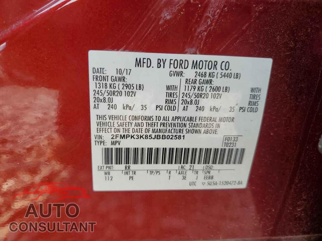 FORD EDGE 2018 - 2FMPK3K85JBB02581
