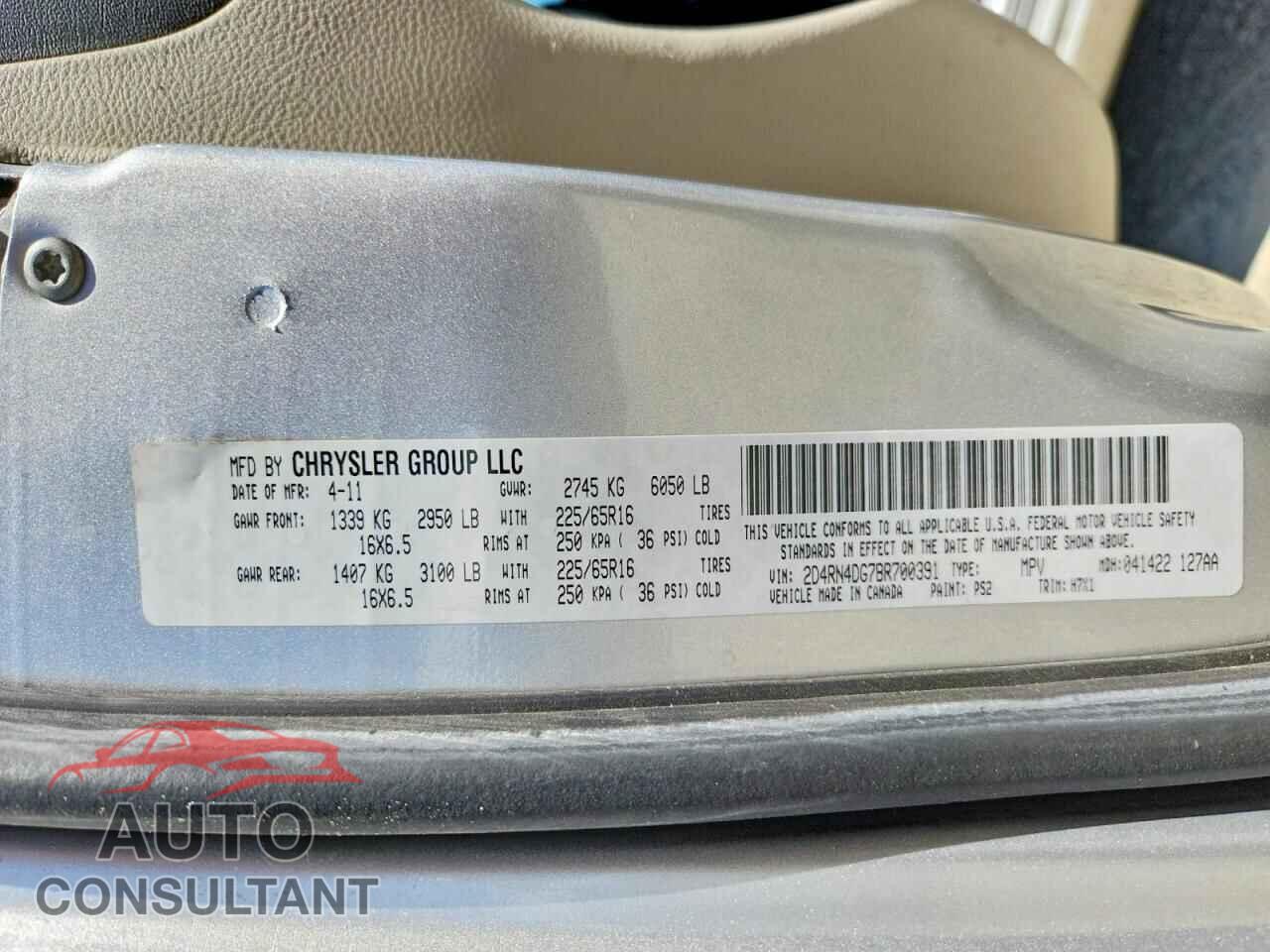 DODGE CARAVAN 2011 - 2D4RN4DG7BR700391