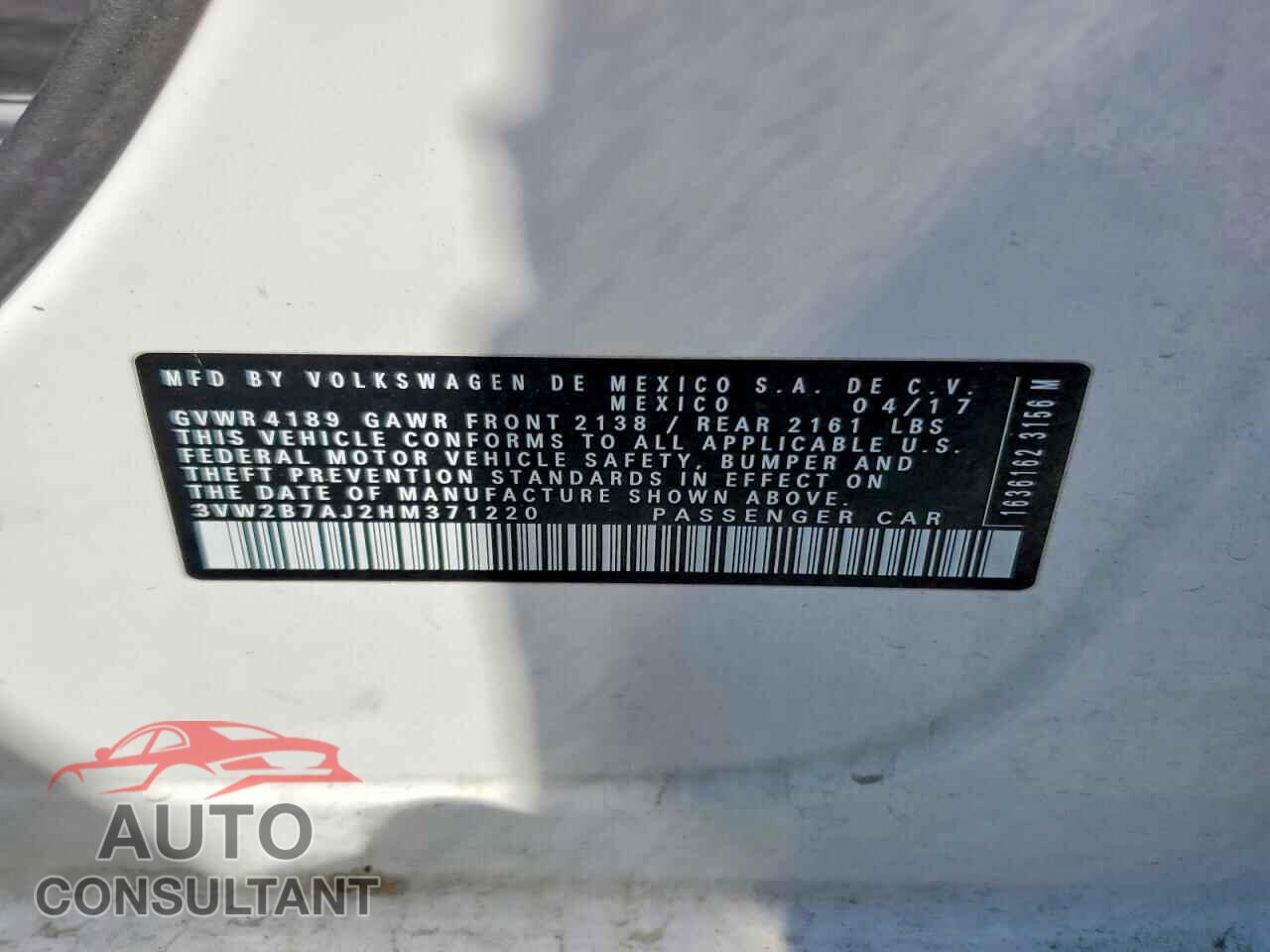 VOLKSWAGEN JETTA 2017 - 3VW2B7AJ2HM371220