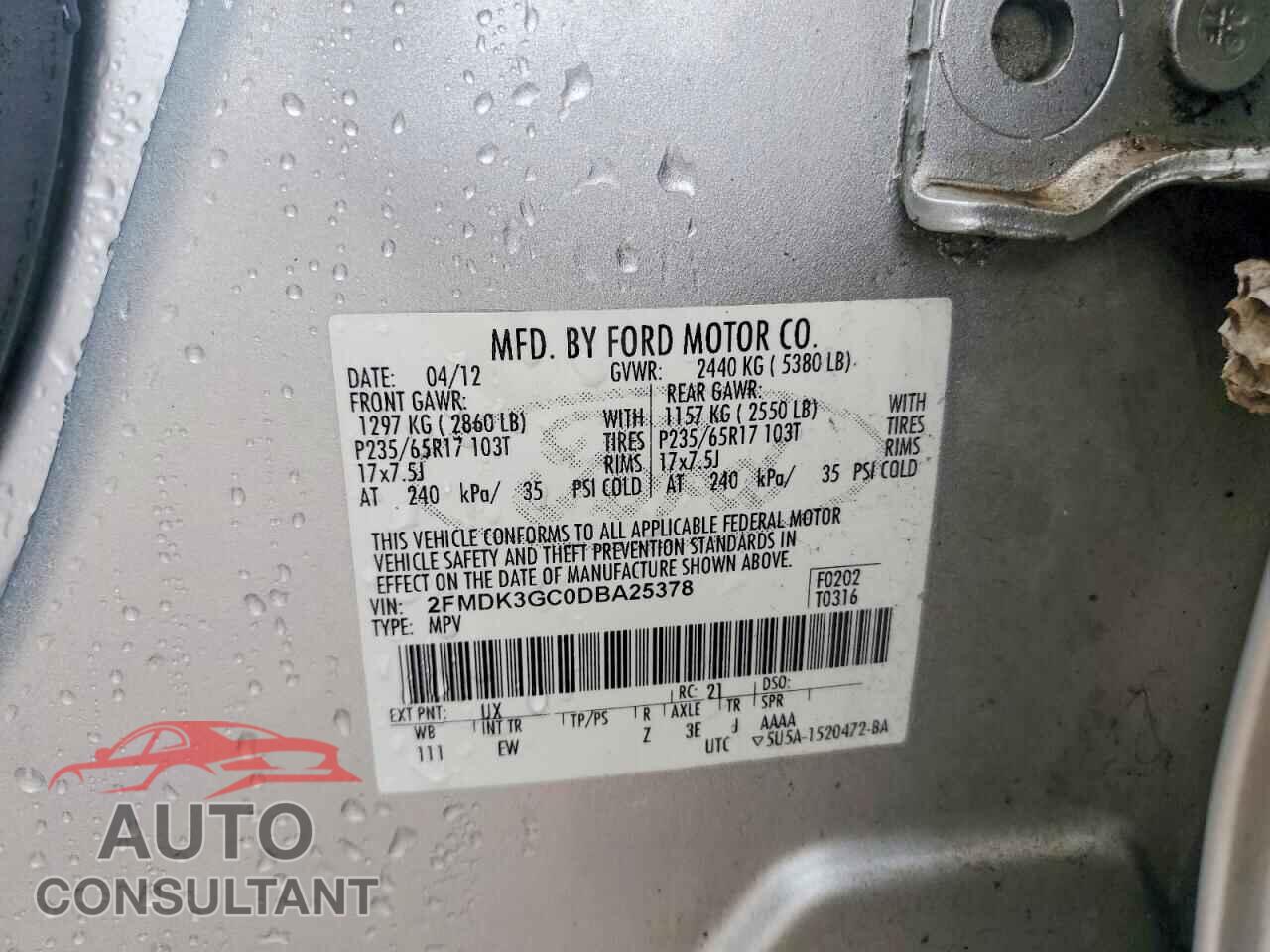 FORD EDGE 2013 - 2FMDK3GC0DBA25378