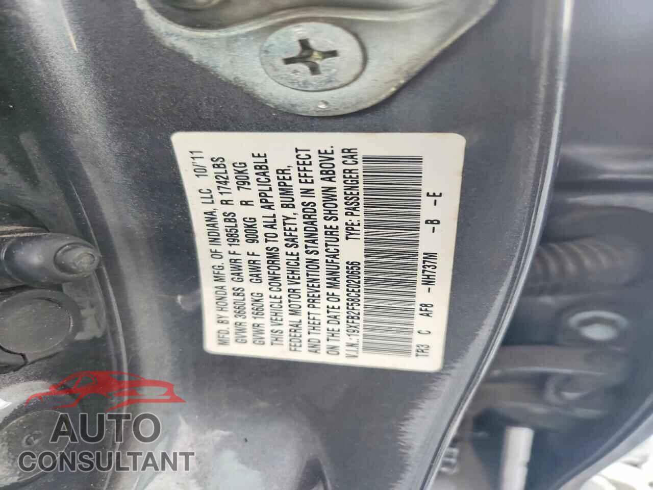 HONDA CIVIC 2012 - 19XFB2F58CE020656