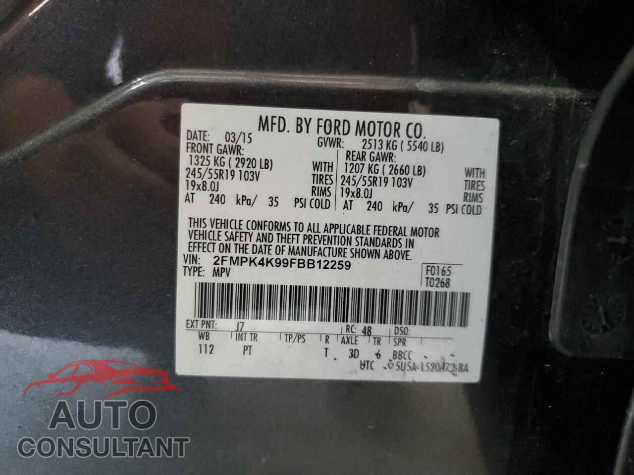 FORD EDGE 2015 - 2FMPK4K99FBB12259