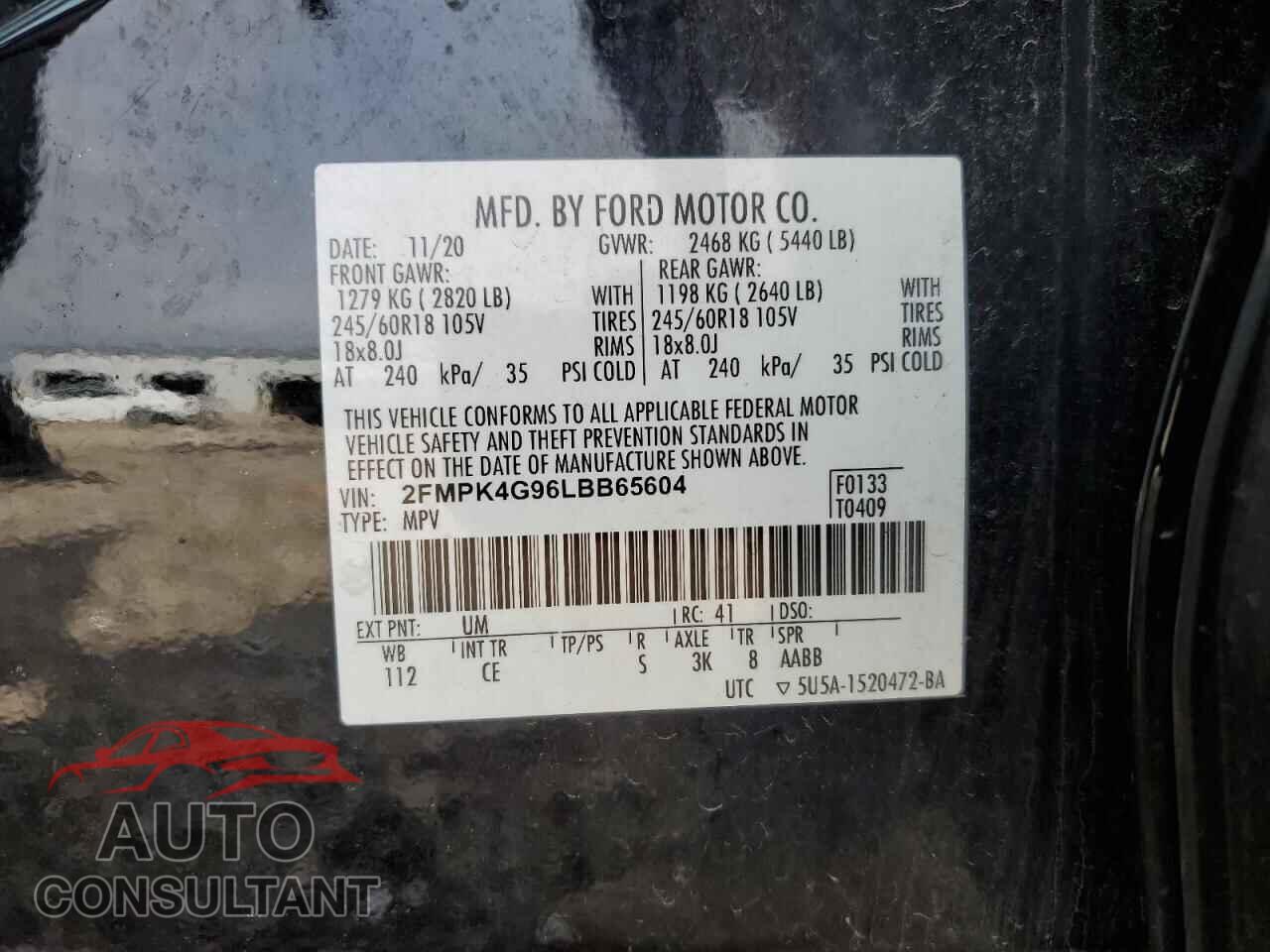 FORD EDGE 2020 - 2FMPK4G96LBB65604