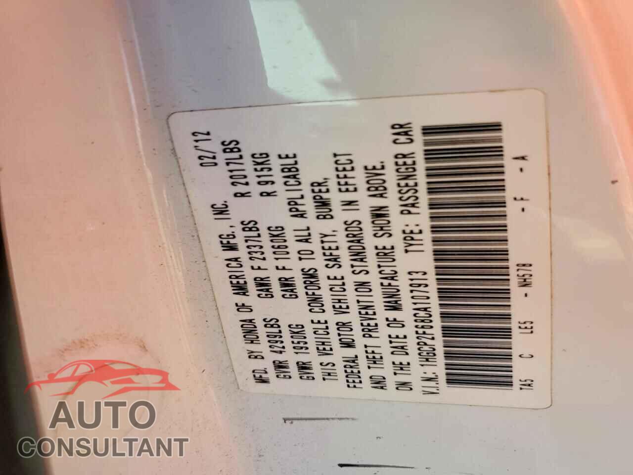HONDA ACCORD 2012 - 1HGCP2F68CA107913
