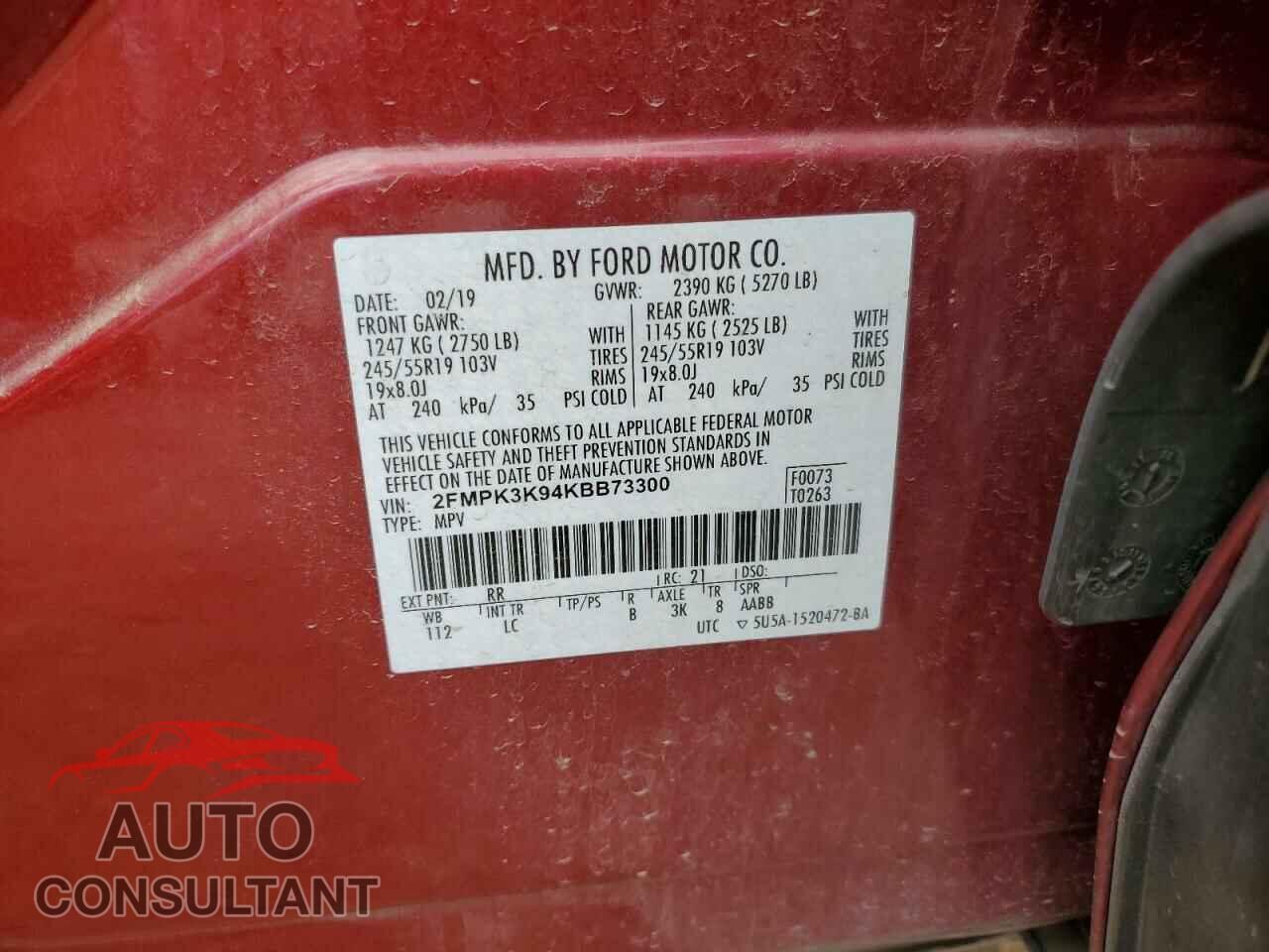 FORD EDGE 2019 - 2FMPK3K94KBB73300