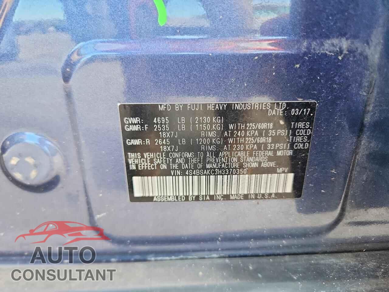SUBARU OUTBACK 2017 - 4S4BSAKC3H3370350