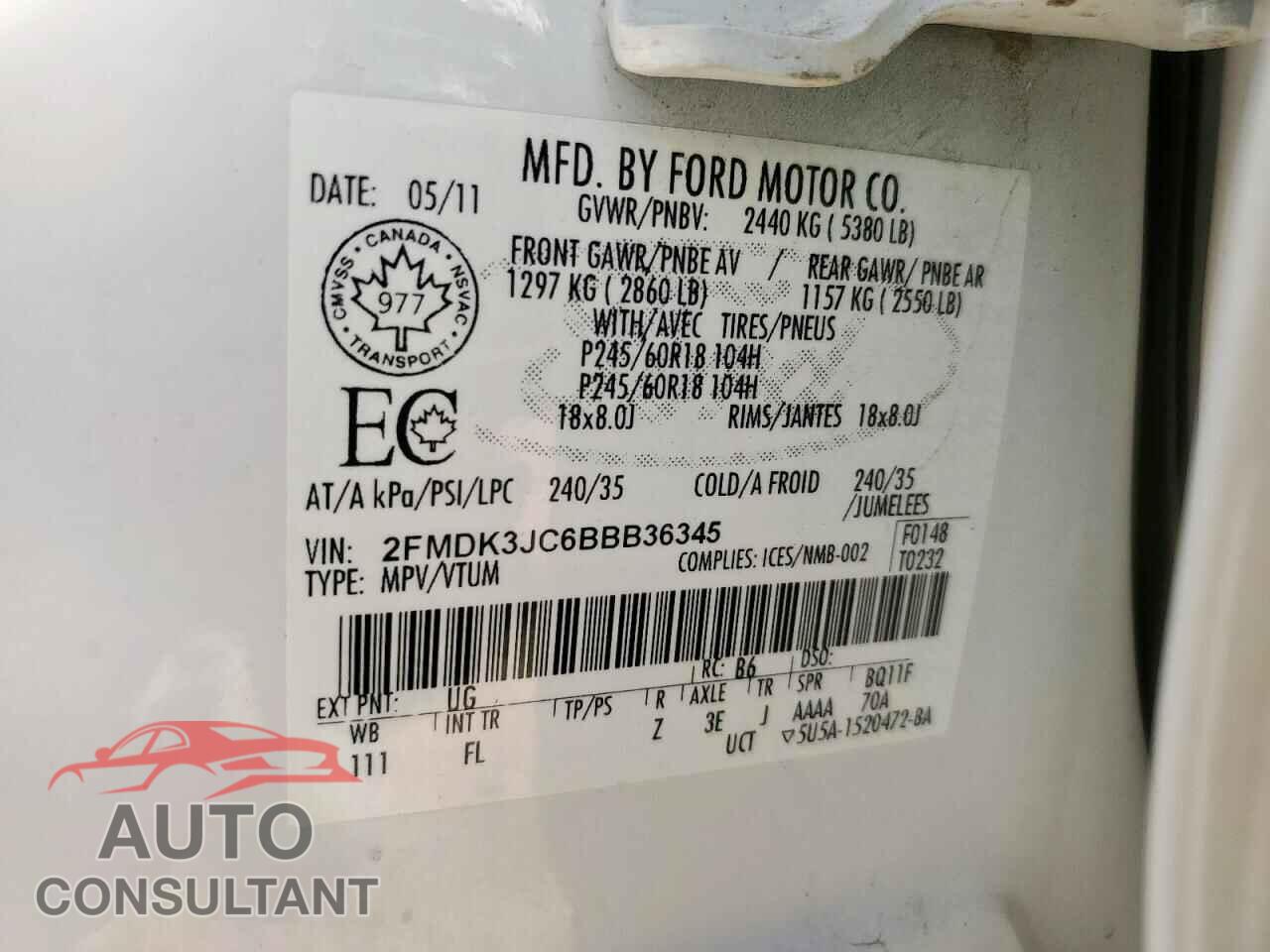 FORD EDGE 2011 - 2FMDK3JC6BBB36345