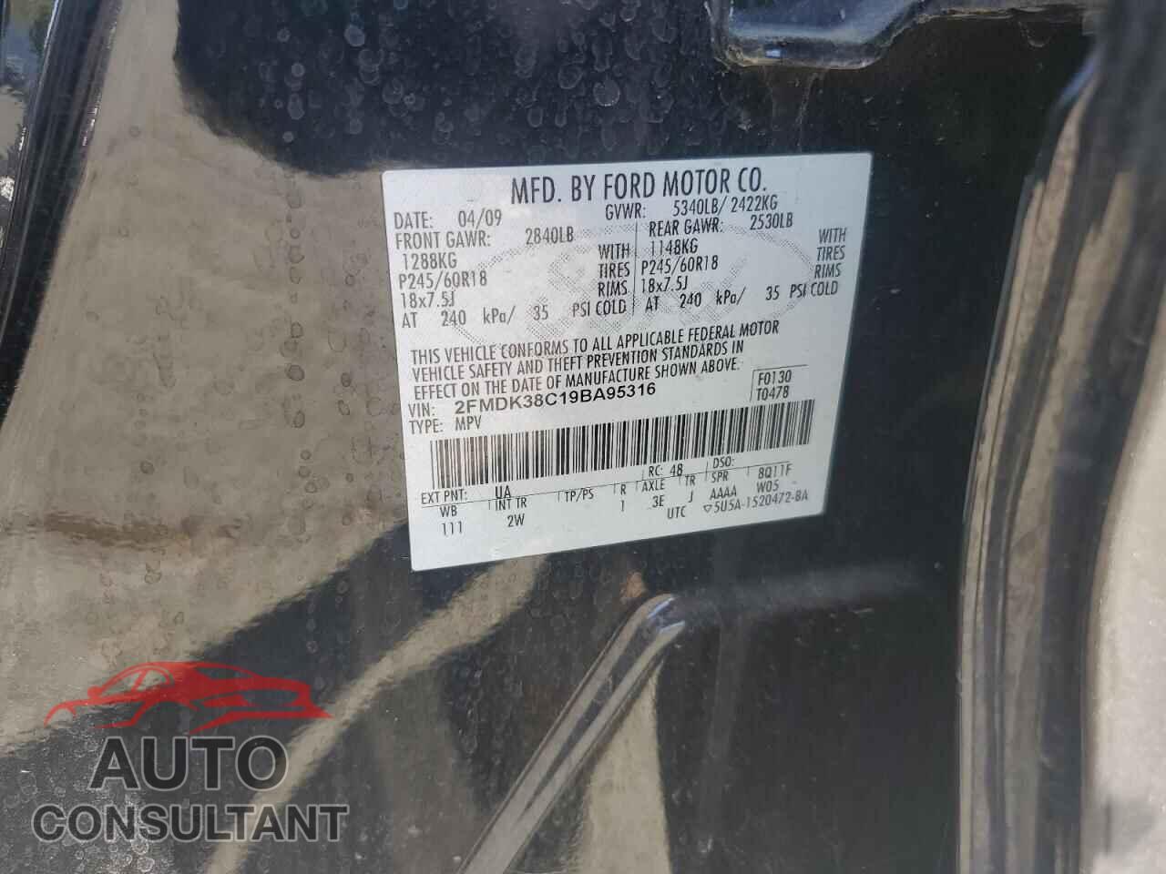 FORD EDGE 2009 - 2FMDK38C19BA95316